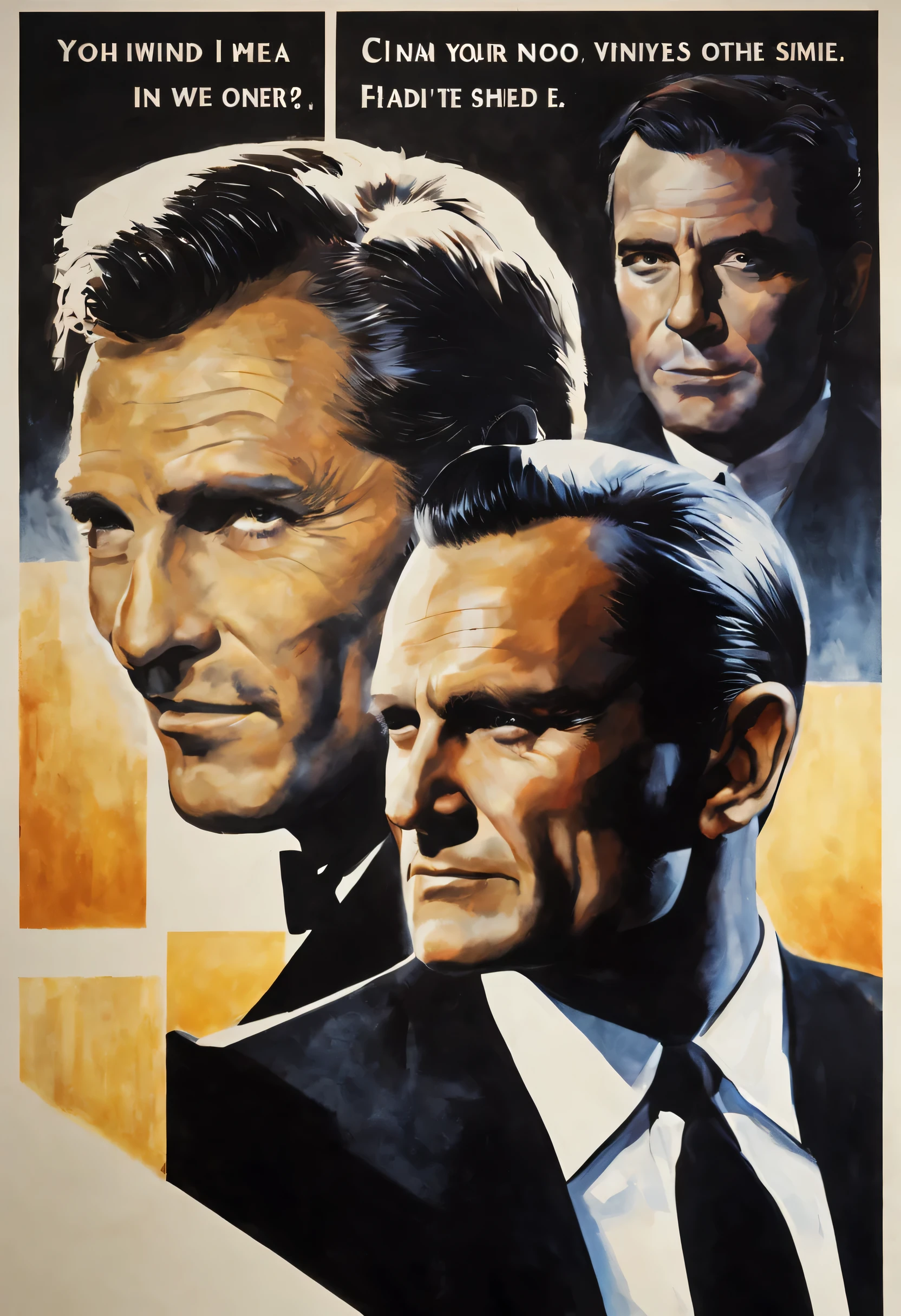 Smiling man in a black suit:There's another man staring behind that man..,cold war,The conflict beneath the smile,On the surface we get along fine、express it in your heart, recognize each other as enemies.,poster,nice,James Bond,masterpiece,Award-winning work,,Snazzy,England,beautiful light and shadow,Man in the shade