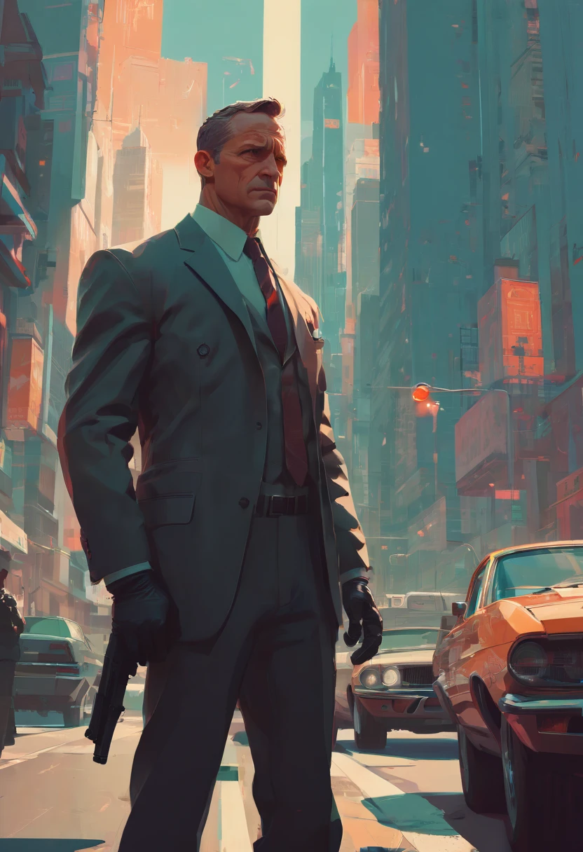 Secret Agent by James Gilleard, best quality, masterpiece, Representative work, official art, Professional, Ultra intricate detailed, 8k
