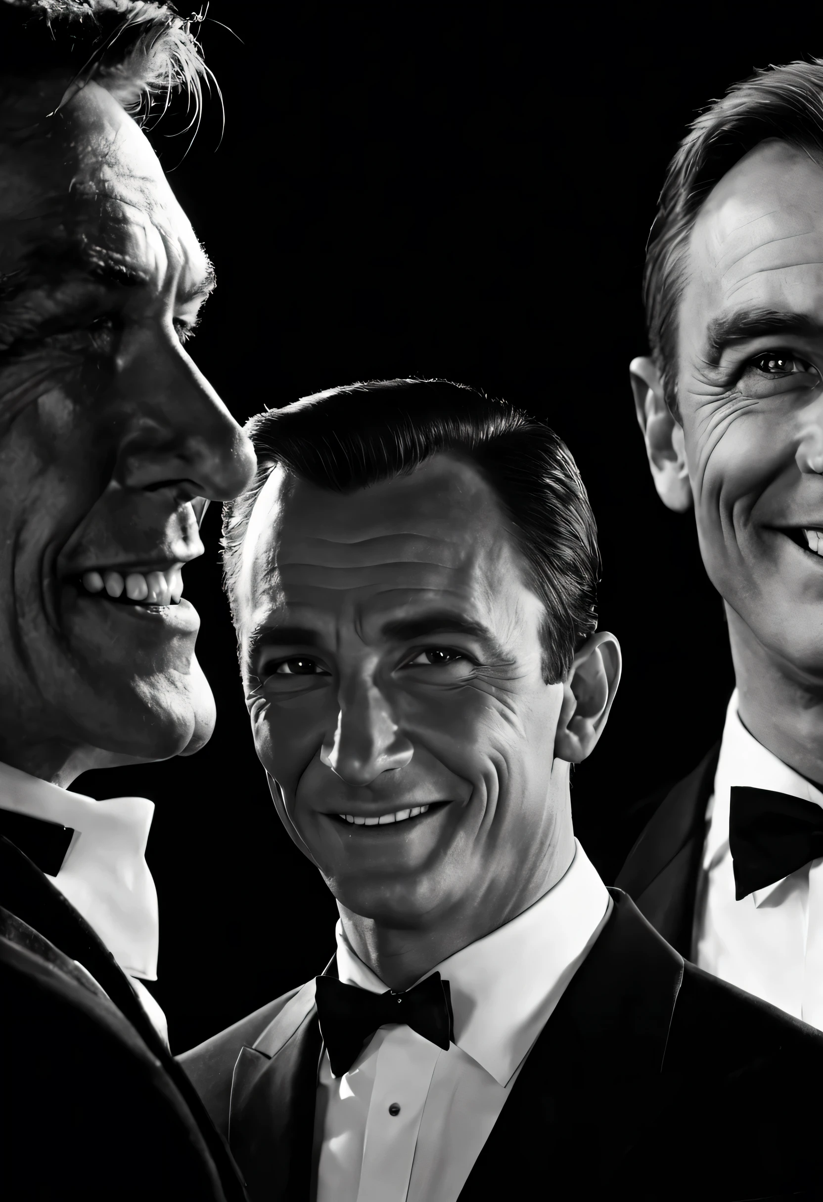 Smiling man in a black suit:There is another man behind the man looking up at him..,cold war,The conflict beneath the smile,On the surface we get along fine、express it in your heart, recognize each other as enemies.,movie poster,nice,James Bond,masterpiece,Award-winning work,,Snazzy,british movies,beautiful light and shadow