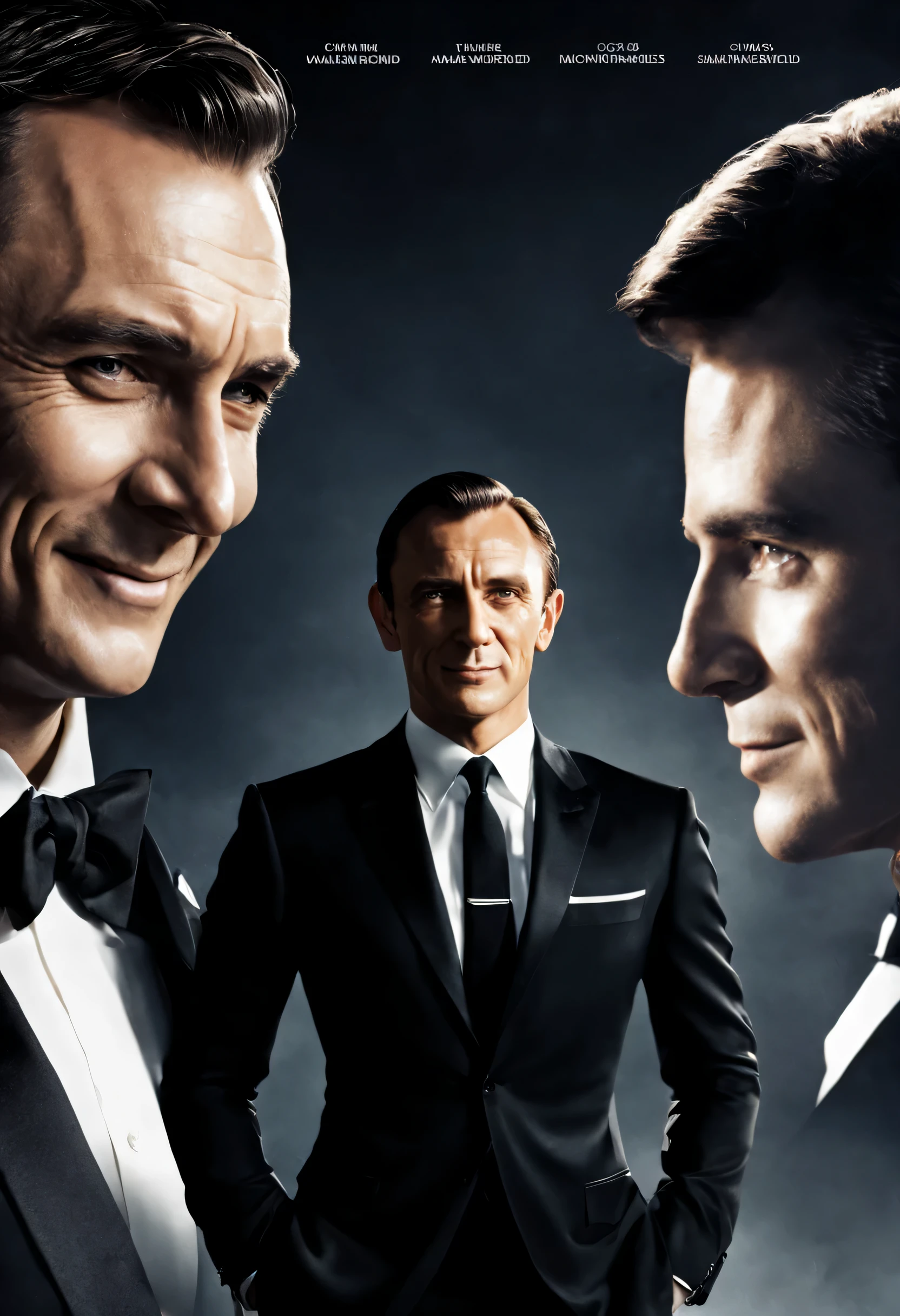 Smiling man in a black suit:There is another man behind the man looking up at him..,cold war,The conflict beneath the smile,On the surface we get along fine、express it in your heart, recognize each other as enemies.,movie poster,nice,James Bond,masterpiece,Award-winning work,,Snazzy,british movies,beautiful light and shadow