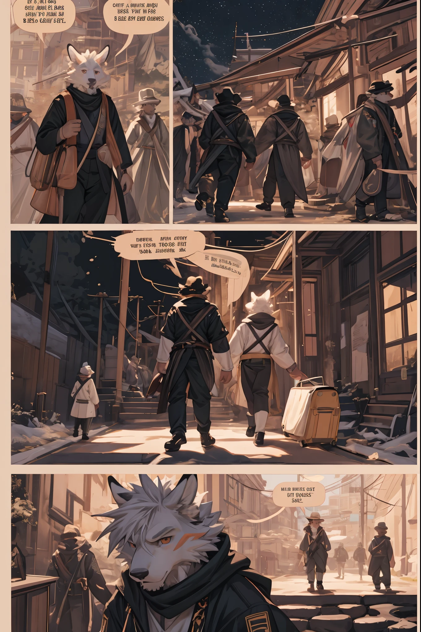 top quality, best quality, highres, masterpiece, super high resolution, detailed background, School, class, 6+boys, 6+girls, absurdres(highly detailed beautiful face and eyes)perfect anatomy, good lighting, cinematic shadow(kemono, furry anthro)assorted expressions, assorted poses, assorted angles, full body, upper shot, dynamic angle,(girls comic-like panel layouts, speech balloon, English text, Hand-drawn sound effects stickers used in girls comic),