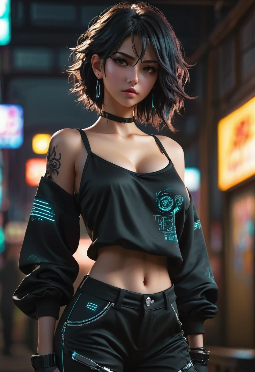 anime heroine. Pants, Black, clothes Black, mystery
. unique and original
. Unconventional and non-conformist
. ambitious、far-sighted
. Sophisticated and refined;
. impressive and majestic
. Calm and composed
. Serious and reserved
. silent and reserved) Super detailed, high resolution, Super detailed, best quality, amazing, top quality, Extremely detailed CG unified 8k wallpaper, Light, cyberpunk, - automatic