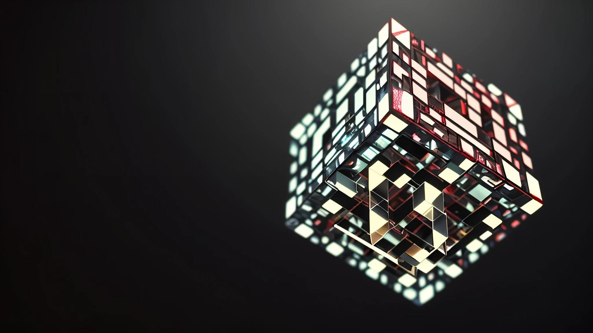 there is a 3d image of a cube with a pattern on it, created in octane render, 3d abstract render overlayed, highly detail. octane render, rendered in redshift, rendered in octane render, rendered in octane render 32k, luxcorerender, sharp edges. octane render, 8k octae render photo, rendered in cinema4d