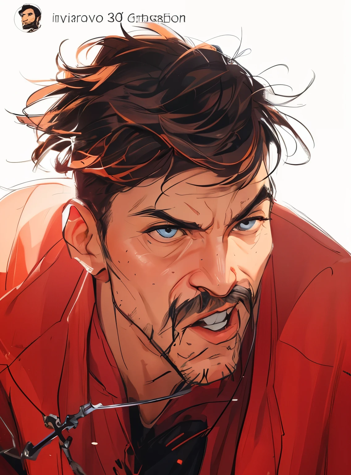 (samdoesart), desenho de um homem com barba e bigode, rotoscope, Phil Noto e James Jean, Otto Schmidt, design de personagens altamente detalhado, animation portrait concept art, Moebius + lazy + uau, Moebius + lazy, rotoscoped, outline, ruivo