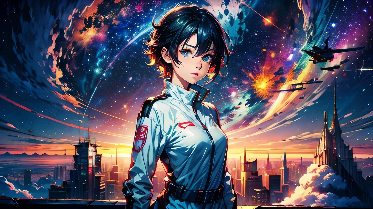 anime wallpapers of a girl floating in spaces (woman, heterochromia eyes,dark blue hair , Perfect female figure) looking at a view of the space and stars, cosmic spaces. by makoto shinkai, anime art wallpaper 4 k, anime art wallpaper 4k, anime art wallpaper 8 k, anime space, amazing wallpaper, anime wallpaper 4 k, anime wallpaper 4k, 4k anime wallpaper, makoto shinkai cyril rolando, anime background art
