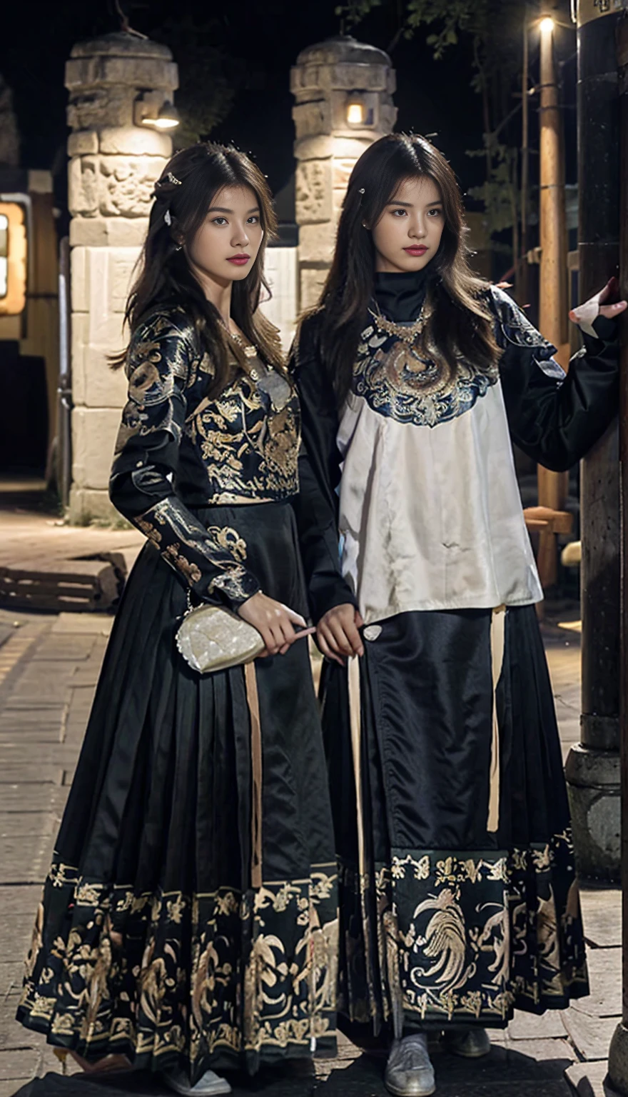 lifelike,highly detailed ，8k , highest quality, dramatic，（original photo：1.6），((male and female couple:1.3))、standing、（The sexy girl is wearing armor、huge 、Extra large、huge cleavage、long legs：1.3）（The boy is wearing armor、muscular boy、abdominal muscles：1.6），Complex structure，extremely high detail，8K quality，sense of reality，night，real background，Very detailed background details