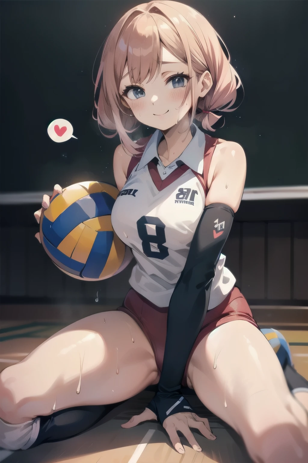 unity 8k wallpaper, anatomically correct, (((masterpiece))), (((best quality))), (((ultra detailed))), (((high-resolution))), ((Ultimate cutie)), perfect hands, perfect finger, (((good anatomy))), detailed beautiful face, shiny hair, (((gyaru))), (potbelly), (curvy), medium breasts, ((Thick thighs)), (((solo))), ((seductive smile)), (((blush))),
BREAK, (((sit astride the perfectly spherical shape 6-inch volleyball))), (((Straddling a perfectly spherical 6" volleyball))), (((Perfectly spherical 6" volleyball fits perfectly crotch))), BREAK, (((Rub the Perfectly spherical 6" volleyball against crotch))), (masturbation),
BREAK, (Collared volleyball uniforms), sleeveless, ((buruma)), ((kneepad)), pussy juice stained, (elbow pad), (((sweat))), (((covered in sweat))), ((deep breathing)), in Volleyball Court, indoor, lighting, looking at viewer, full body, (spoken heart)