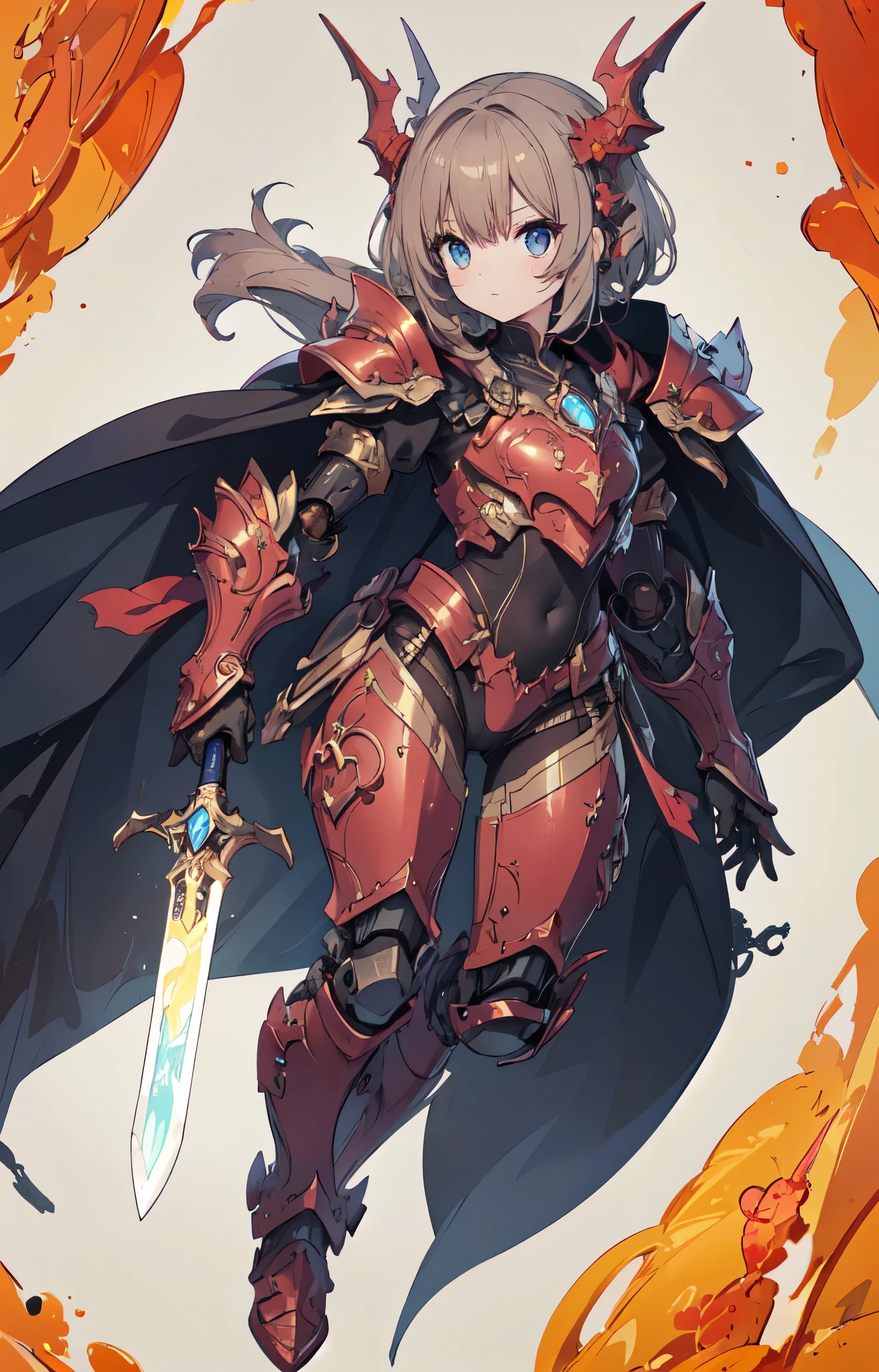 ((Highly accurate drawing in every detail)Extremely precise depiction)[High resolution],(detailed illustrations,とてもfineで緻密な描画,Delicate drawn lines with tempo,Realistic texture expression),[color traced main line],(fantasy world battlefield background [burning castle]),((ROBOT GIRL)(red knight[muscular][[METALFACE[clear lenticular iris]]])[WEAPON MACHINE[Princess Knight]]),[[corinthian helmet]][red dragon armor[scale][embroidered cloak]],[Crimson dragon pattern],[use a sword as a weapon],[[Mobile Weapon Gigant Size][science fiction mechanical]],((Gorgeous metallic red armor)),(intricate and beautiful decoration [Dense detail]),[transparency],(Precisely drawn face),((Precisely drawn eyes))[完璧な目のdetailed((Beautiful eyes like jewels)Iris drawn in precise detail)[clearly drawn pupils]],(eye light[Pinpoint lighting for the eyes]),[long and beautiful eyelashes],[precisely drawn hair [美しく艷やかな髪のdetailed]],(完璧な手のdetailed [Beautiful fingers with no damage [beautiful nails]]),(perfect anatomy(perfectly balanced proportions))[[full body portrait]],[ideal color coordination(Accurate simulation of light and material interactions)],([precision detail](detailed,高fine)),[Visual art that tells a story],((highest quality)fine[[High density drawing]])(4K quality).