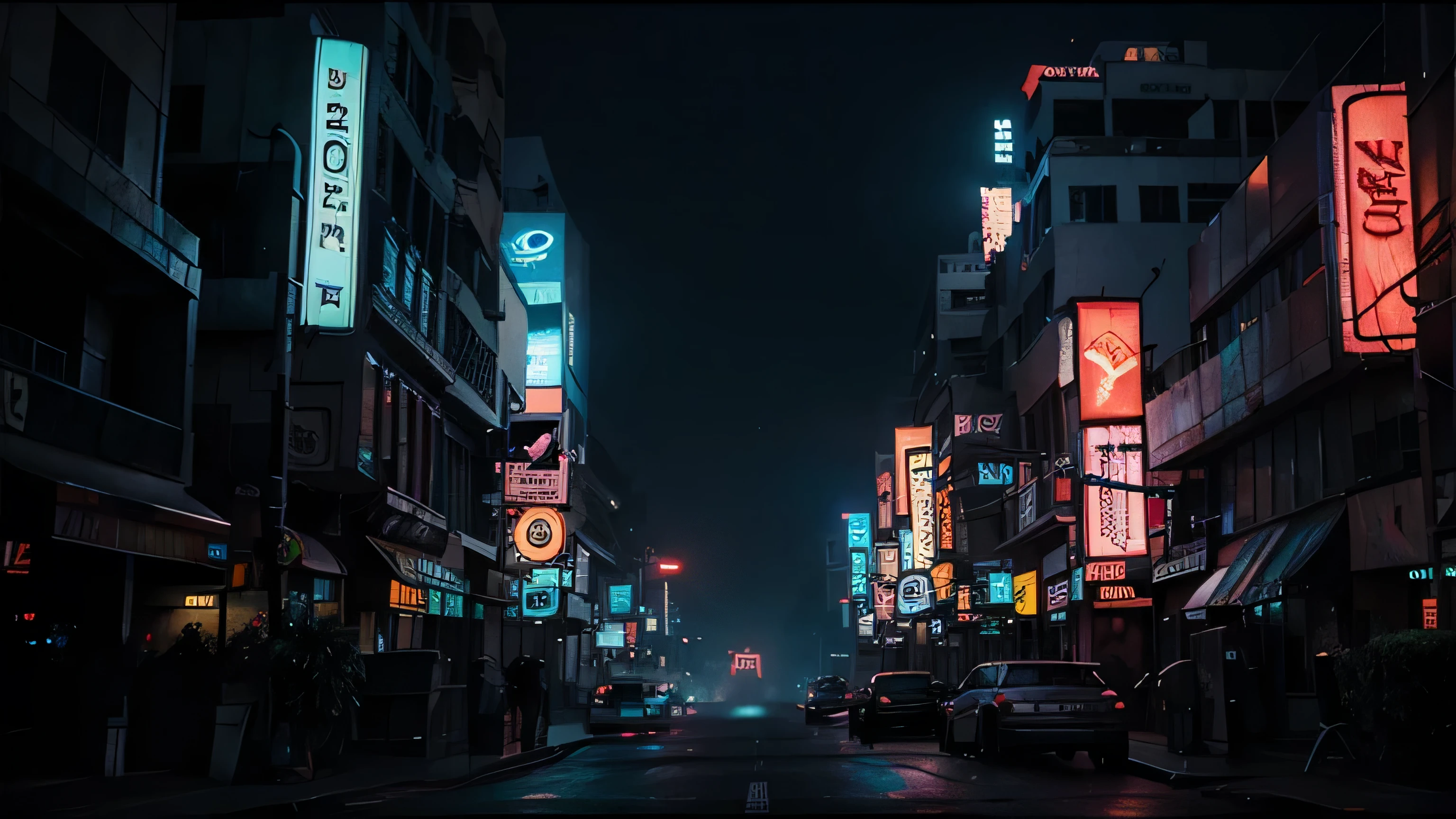 Estilo blade runner cyberpunk de Los Angeles, noite, luzes de neon, fog, Outdoors voadores. cinematic filter, Lente de 35 mm.