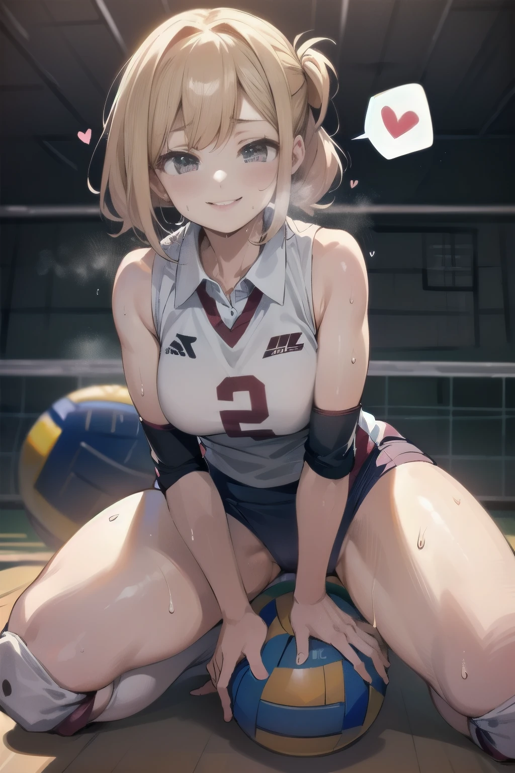 unity 8k wallpaper, anatomically correct, (((masterpiece))), (((best quality))), (((ultra detailed))), (((high-resolution))), ((Ultimate cutie)), perfect hands, perfect finger, (((good anatomy))), detailed beautiful face, shiny hair, (((gyaru))), (potbelly), (curvy), medium breasts, ((Thick thighs)), (((solo))), ((seductive smile)), (((blush))),
BREAK, (((sit astride the perfectly spherical shape 6-inch volleyball))), (((Straddling a perfectly spherical 6" volleyball))), (((Perfectly spherical 6" volleyball fits perfectly crotch))), BREAK, (((Rub the Perfectly spherical 6" volleyball against crotch))), (masturbation),
BREAK, (Collared volleyball uniforms), sleeveless, ((buruma)), ((kneepad)), pussy juice stained, (elbow pad), (((sweat))), (((covered in sweat))), ((deep breathing)), in Volleyball Court, indoor, lighting, looking at viewer, full body, (spoken heart)