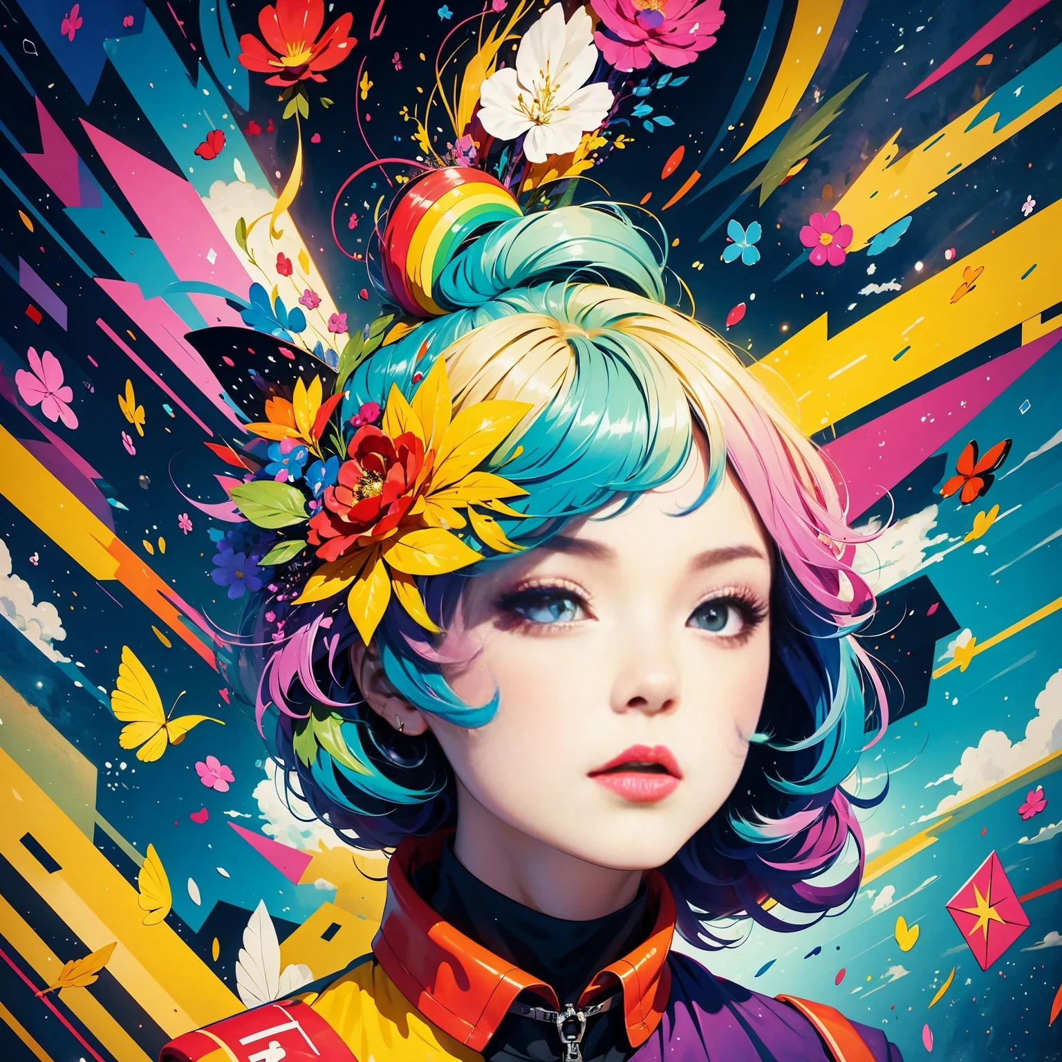 (masterpiece, best quality:1.2), Graffiti漫画，Graffiti, wall, full image, High resolution and high contrast,simple,knight，alone，Abstract surreal colors, popular geometric surrealism, rainbow colored dreams