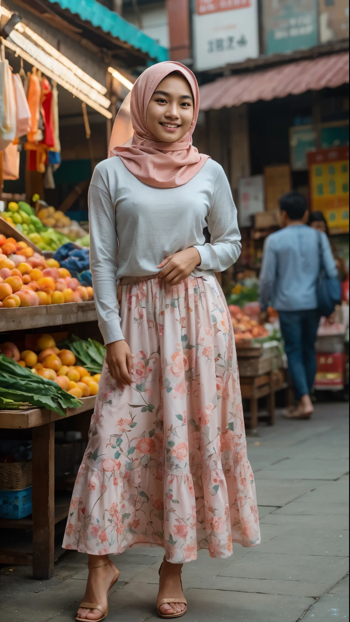 Young Indonesian man's face, cute face, fair skin, smooth skin, bright skin, serene expression, smiling, graceful smile, beautiful eyes, sparkling eyes, small nose, delicate nose, rosy cheeks, peach lips, cute lips, detailed face features, 