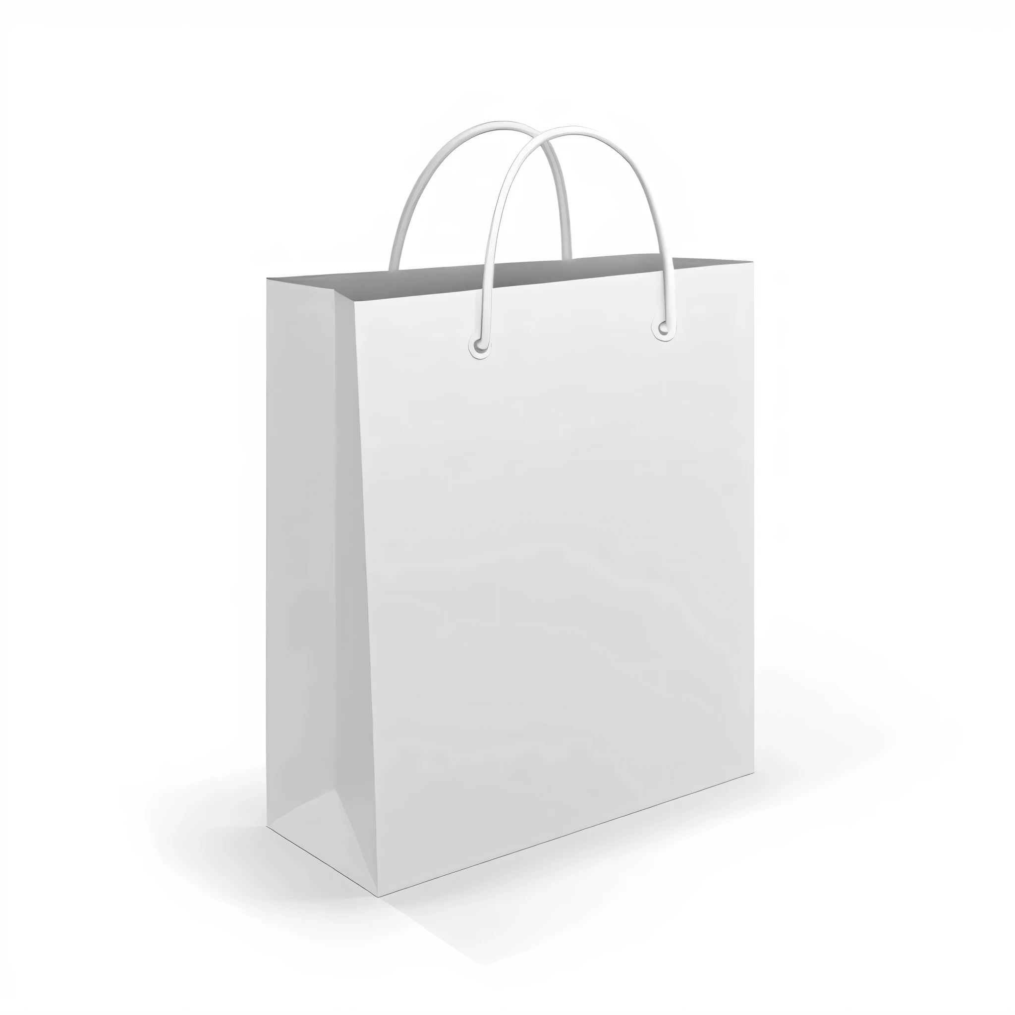 a white shopping bag with a handle on a white background, bag, white box, 3 d white shiny thick, bags, white plastic, drawn image, without text, unopened, white background, shopping cart icon, online, simple illustration, 3d product, isolated on white background, clean white background, on a white background, rendering, white bg, shopping cart