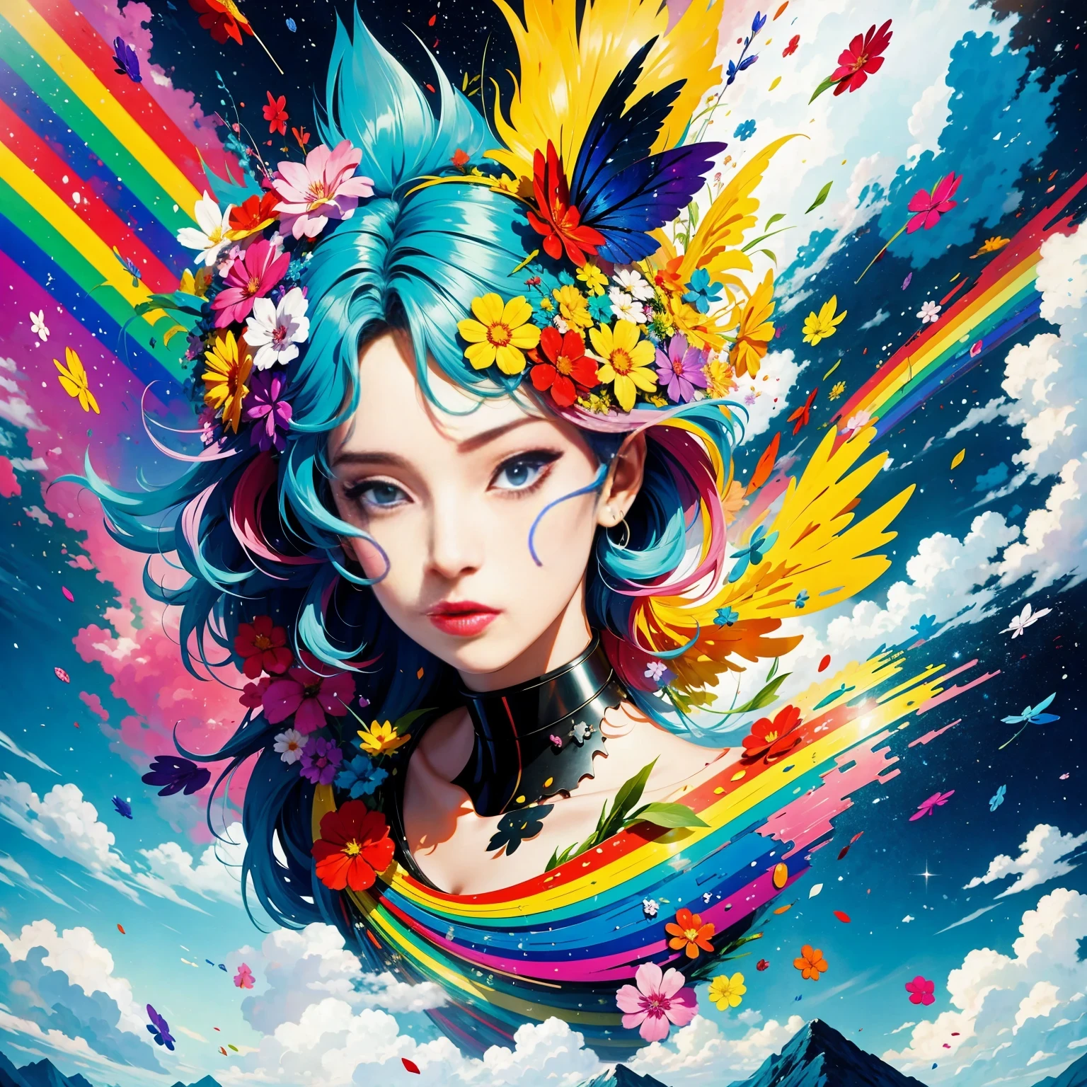 (masterpiece, best quality:1.2), Graffiti漫画,Graffiti, wall, full image, High resolution and high contrast,simple,knight,alone,Abstract surreal colors, popular geometric surrealism, rainbow colored dreams