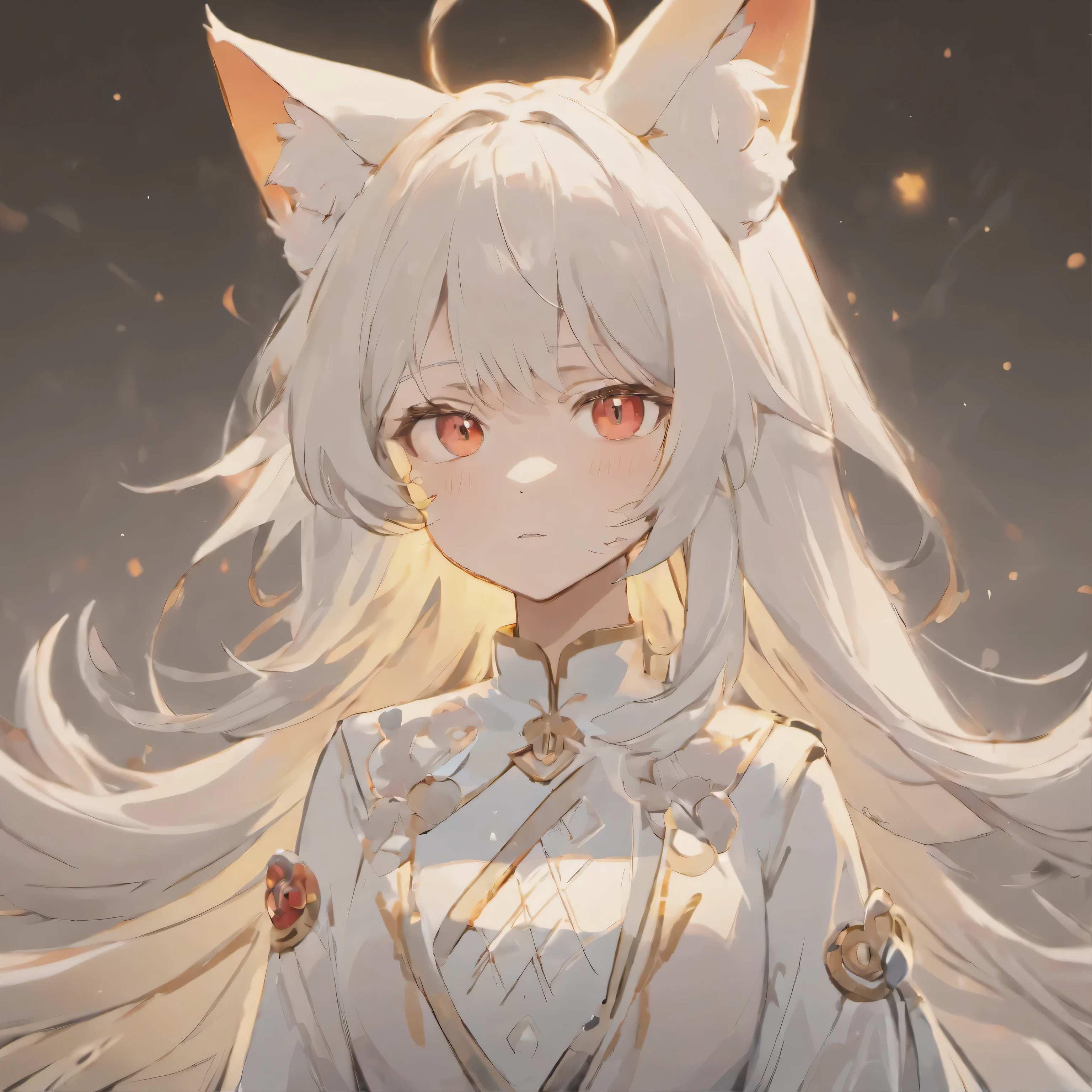 (White background:1.4),(Avatar side face, open a's eyes, long white hair,white fox ears,There are nine fluffy fox tails,The tail has a fiery red color at the end, Oriental elements),(Chinese illustration:1.3,paper art:1.3, Quilted paper art:1.2),( Reasonable design, clear lines, HD,best quality, Very detailed, masterpiece, Lighting effects, 4k )