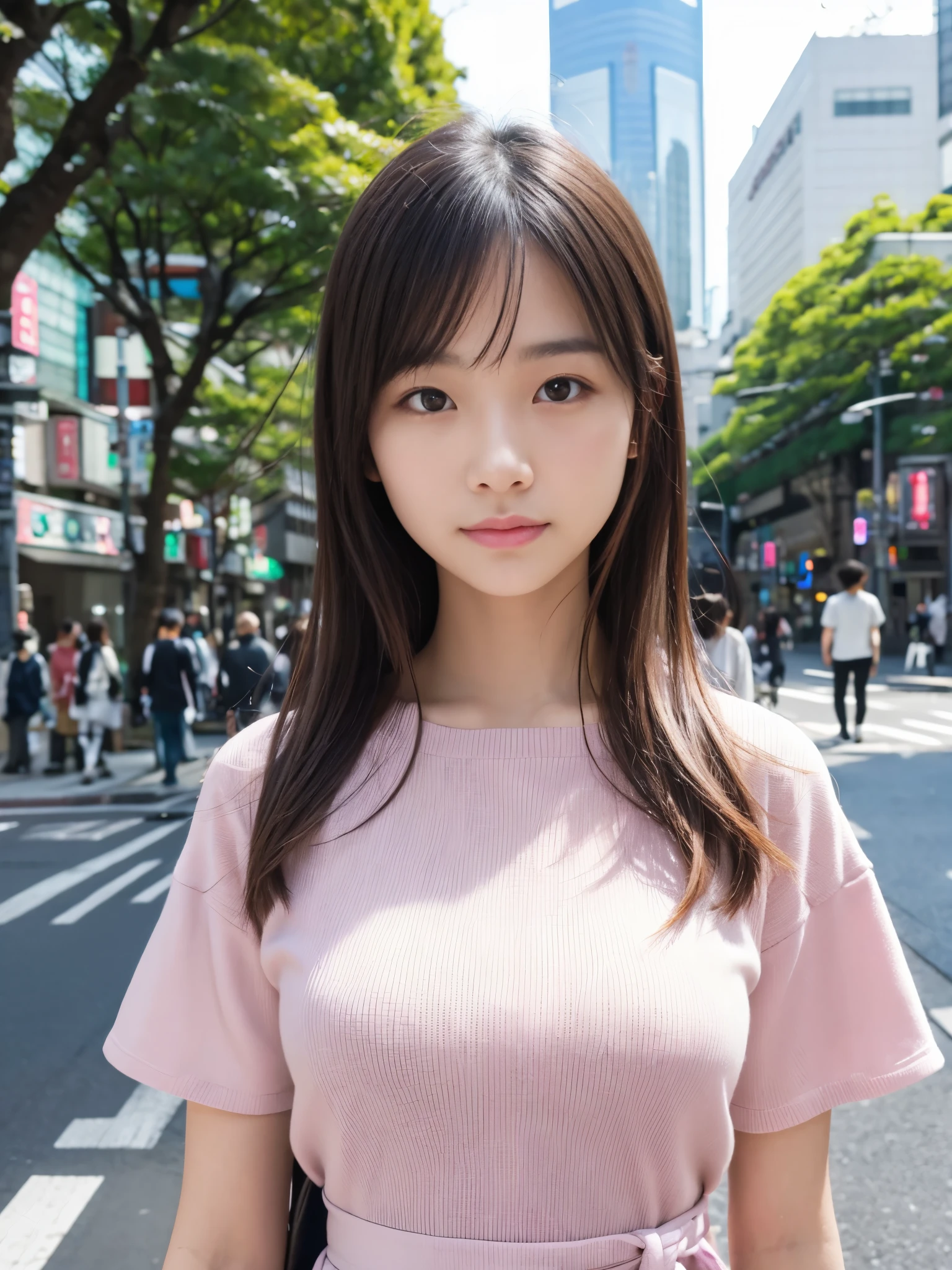 Photoreal, 8K full-length portrait, Beautiful woman, attractive look, Clear system, 16 years old, Tokyo, spring, Shibuya in the background