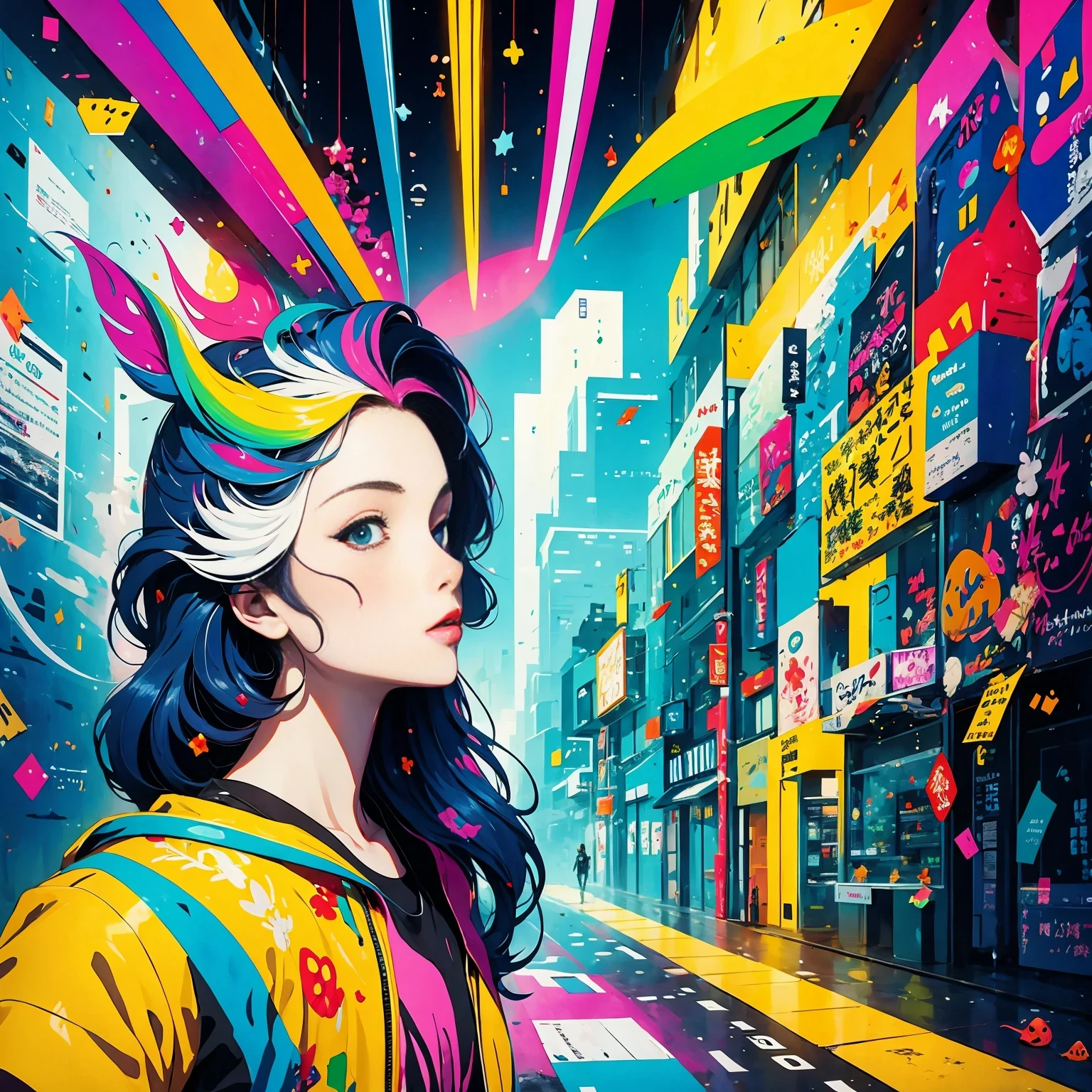 (masterpiece, best quality:1.2), Graffiti漫画,Graffiti, wall, full image, High resolution and high contrast,simple,knight,alone,Abstract surreal colors, popular geometric surrealism, rainbow colored dreams