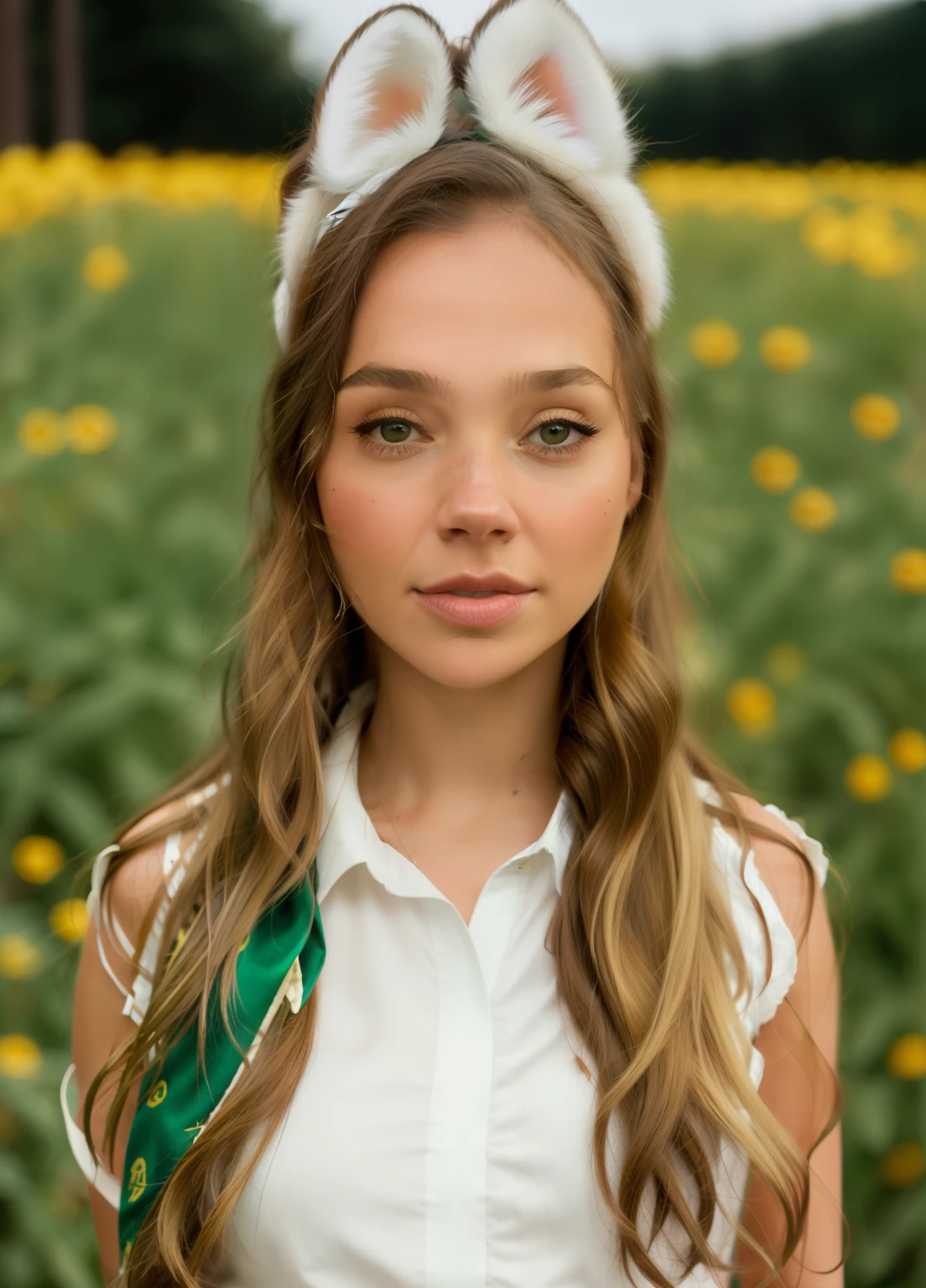 arafed woman with a green scarf and a white shirt, sydney sweeney, olya bossak, headshot of young female furry, girl with fox ears, portrait of maci holloway, natasha tan maciej kuciara, headshot profile picture, pokimane, woman with cat ears, julia gorokhova, photo of young woman, avatar image
