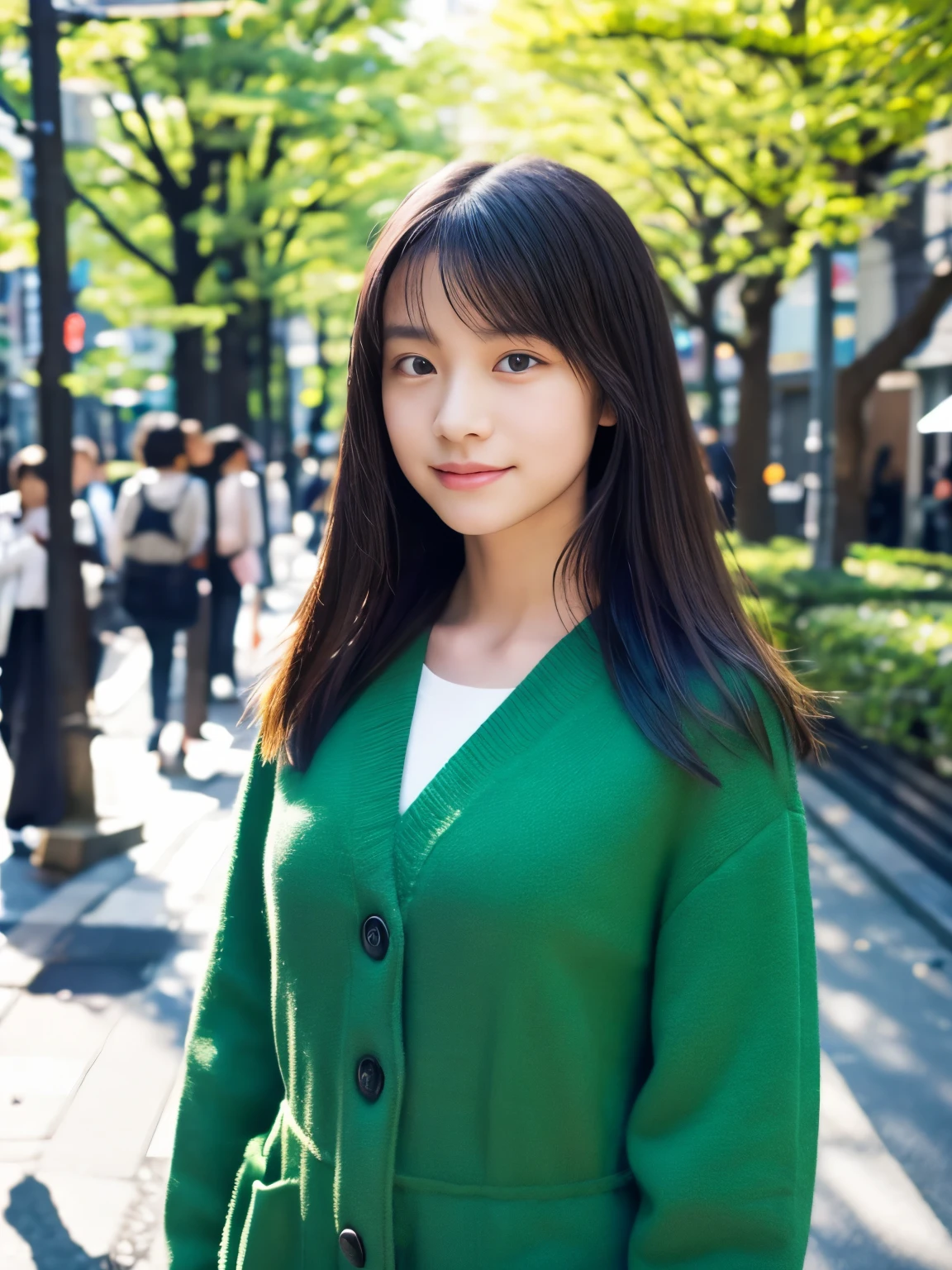 Photoreal, 8k Full Length Portrait, Beautiful woman, attractive look, Clear type, 16 years old, Tokyo, In 2024, spring, Shibuya in the background