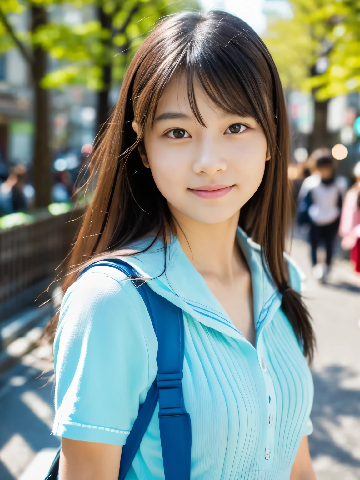 Photoreal, 8k Full Length Portrait, Beautiful woman, attractive look, Clear type, 16 years old, Tokyo, In 2024, spring, Shibuya in the background