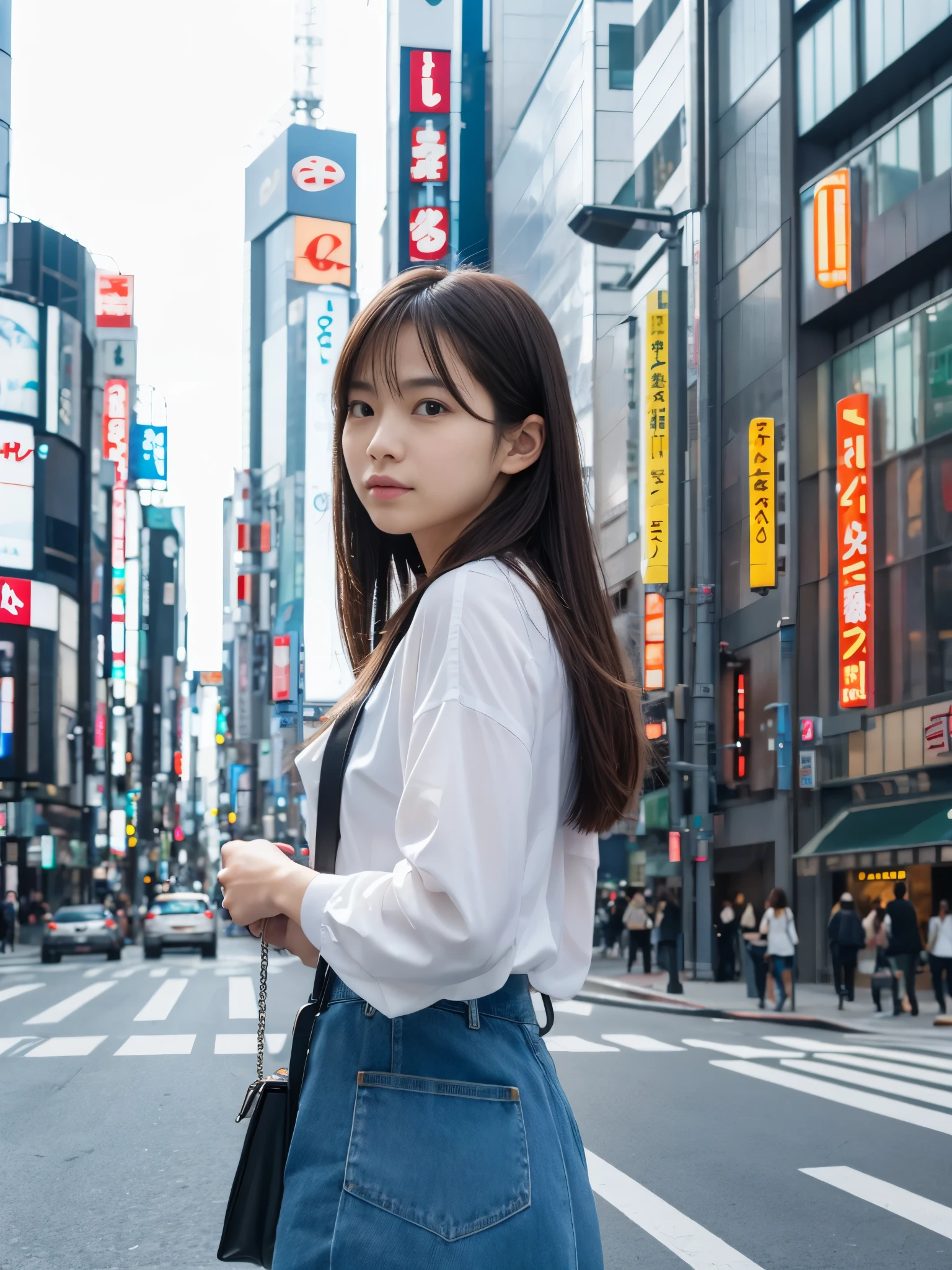 Photoreal, 8K full-length portrait, Beautiful woman, attractive look, Clear system, , Tokyo, 2024, spring, Shibuya in the background