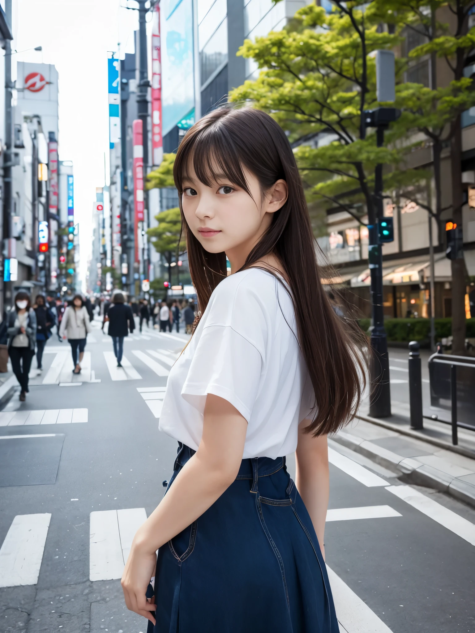 Photoreal, 8K full-length portrait, Beautiful woman, attractive look, Clear system, 16 years old, Tokyo, 2024, spring, Shibuya in the background