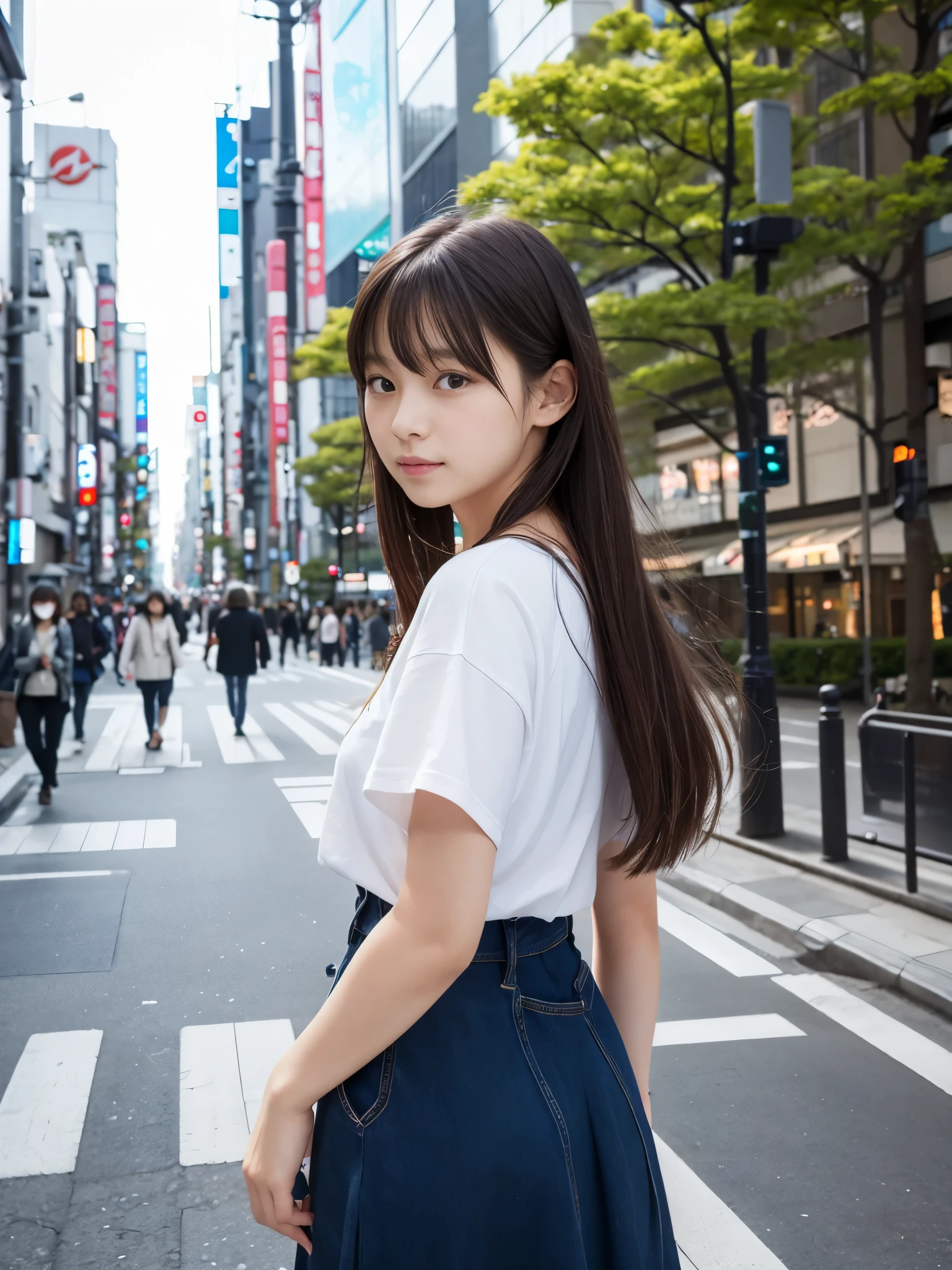 Photoreal, 8K full-length portrait, Beautiful woman, attractive look, Clear system, 16 years old, Tokyo, 2024, spring, Shibuya in the background