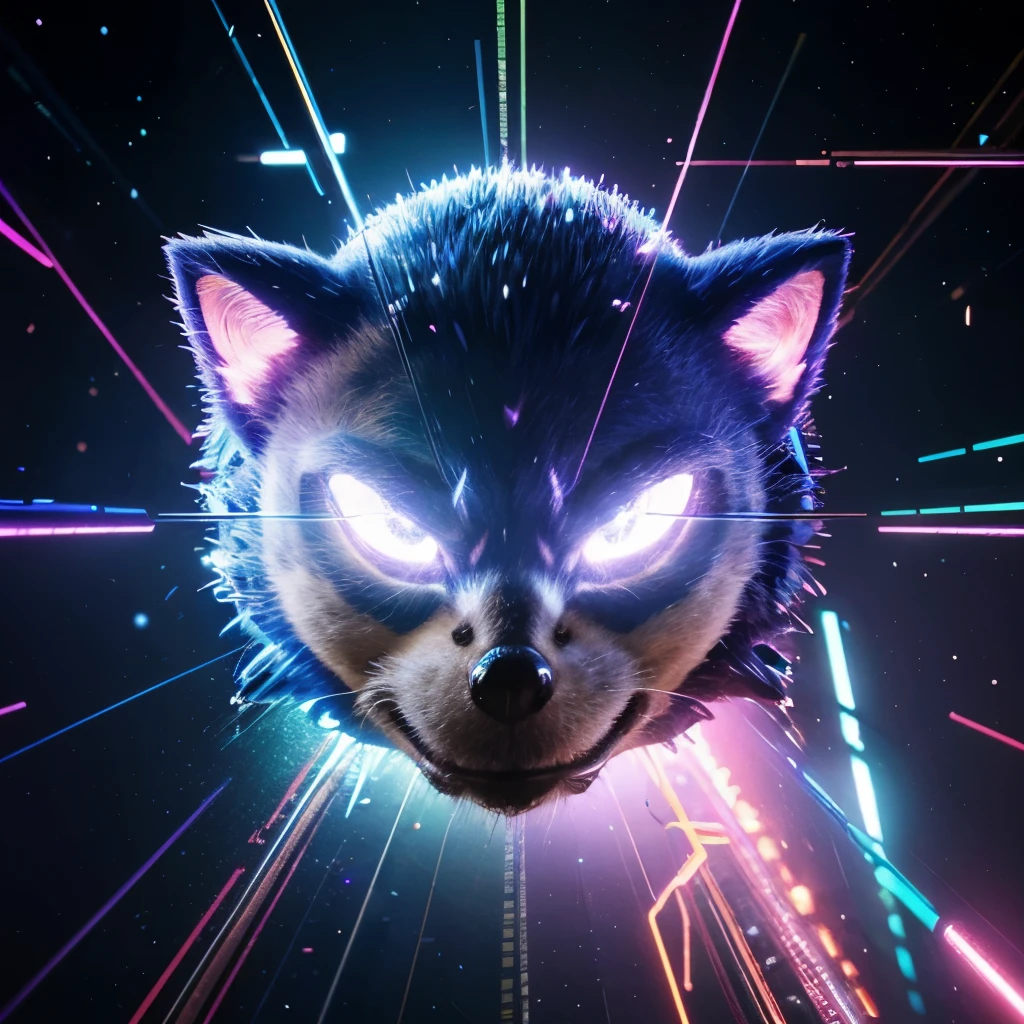 super advanced sonic the hedgehog futuristic mythical high technology psychedelic vibrant Led lighting visualisation, transparent, high quality definition true ultra realistic 77k, exquisite detail, chrome, purple, pink, purple, turquoise hues 