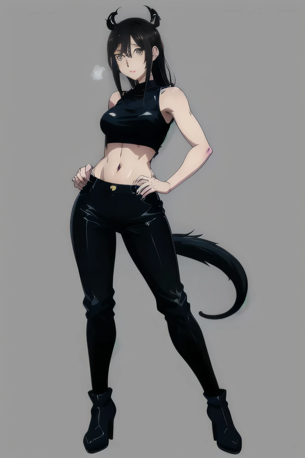a cartoon of a woman in a black top and black pants, anime style character, attractive cat girl, anime character, beautiful young girl, female anime character, anime catgirl, cat girl, official character art, anime full body illustration, single character full body, anime character; full body art,