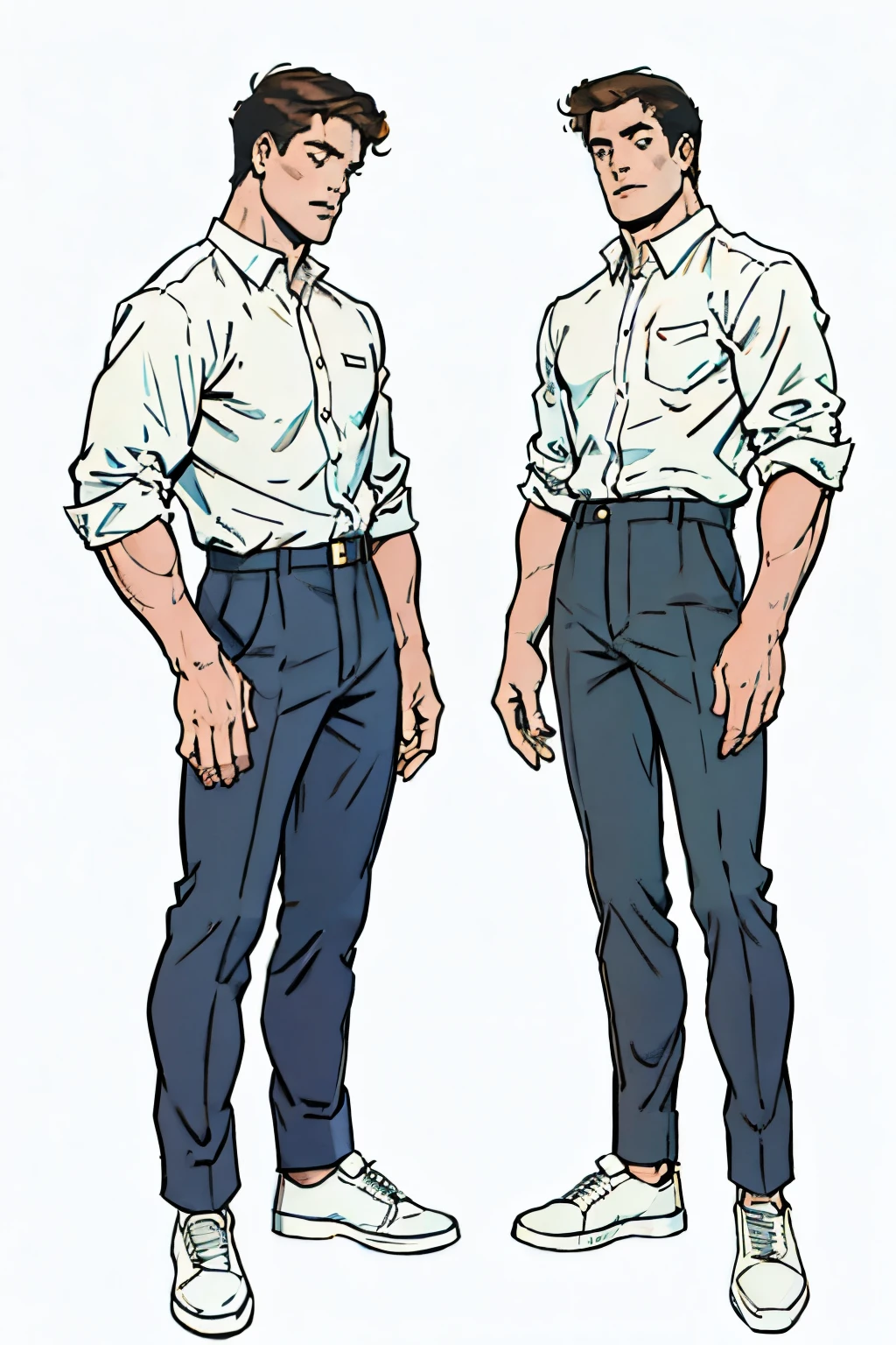 sketch of a young man 20 years old with a dress shirt and pants and shoes in different angles digital lineart