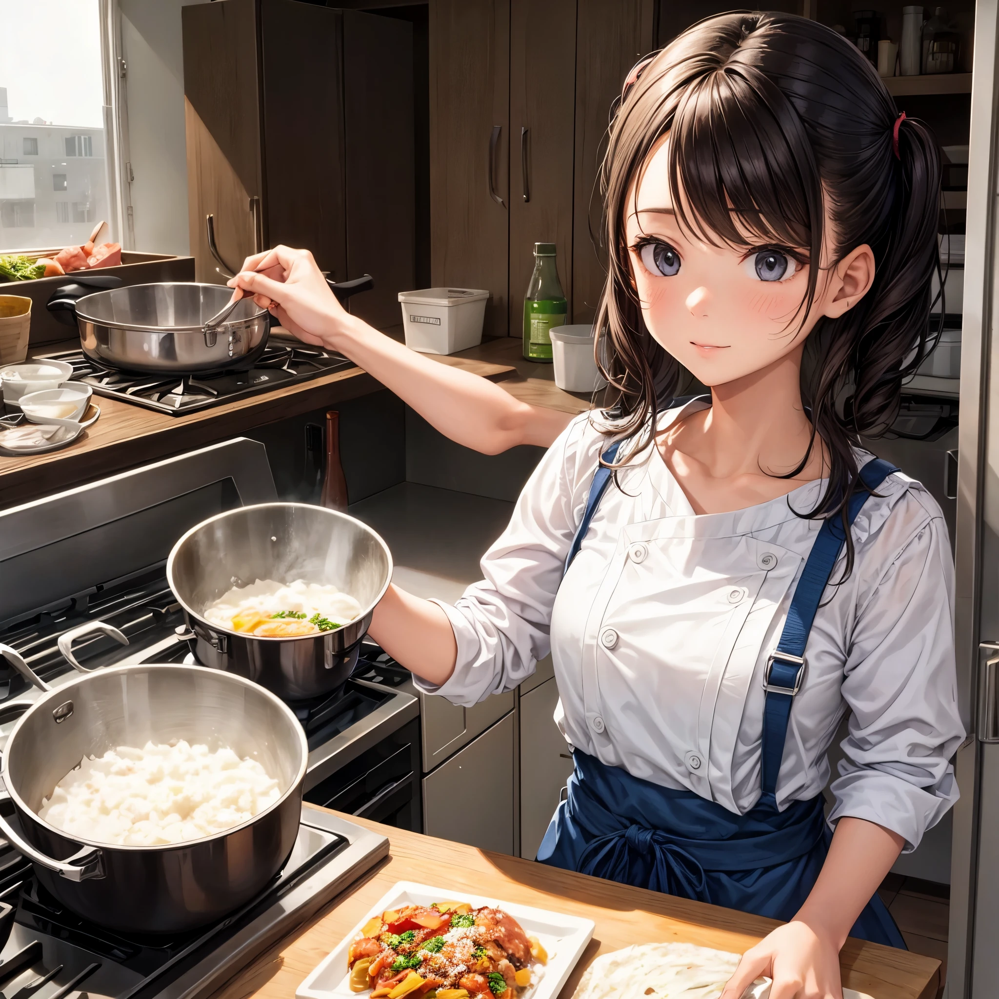 A girl is cooking 