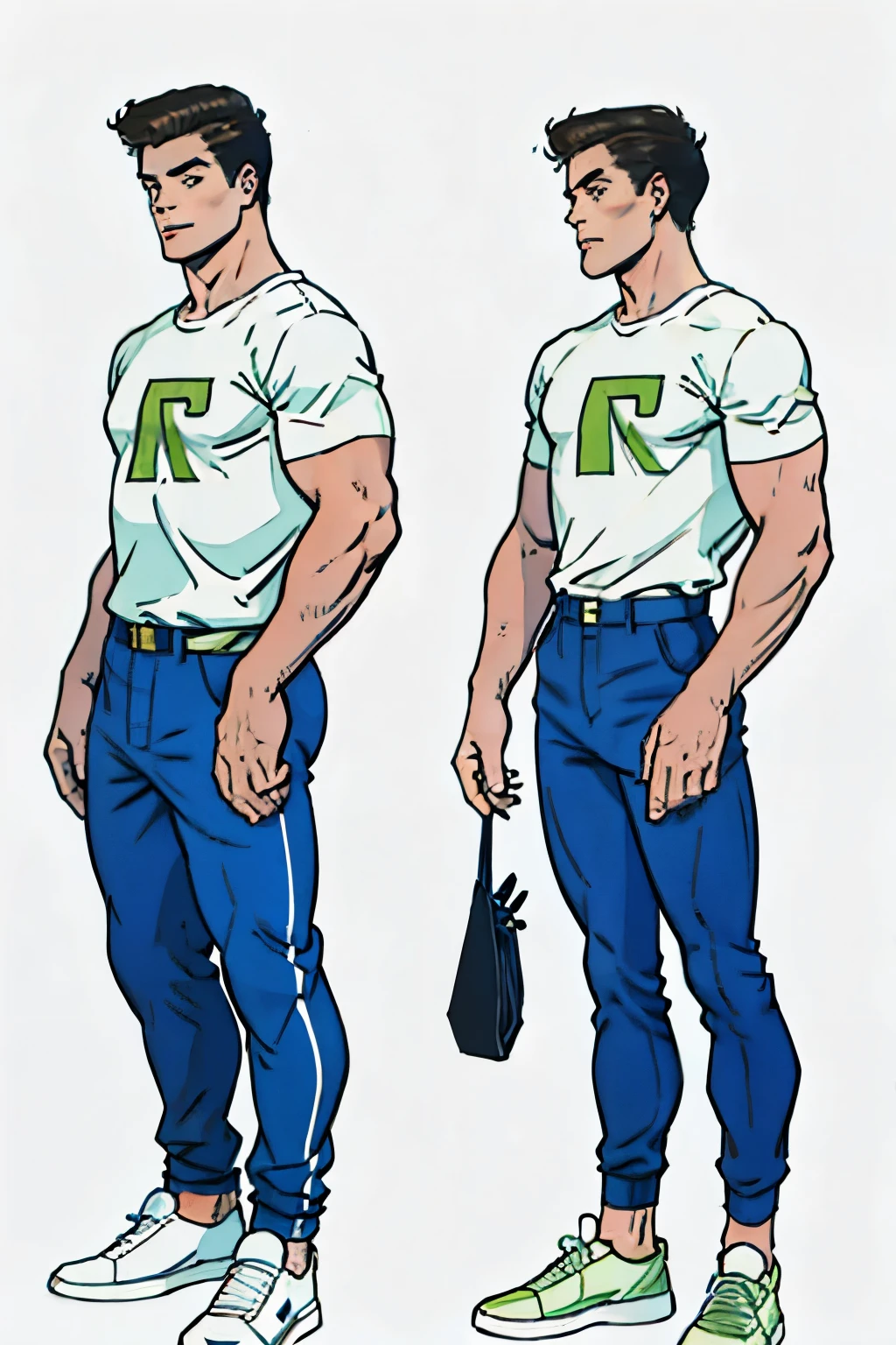 sketch a young man 20 years old with shirt and pants and shoes in different angles digital lineart