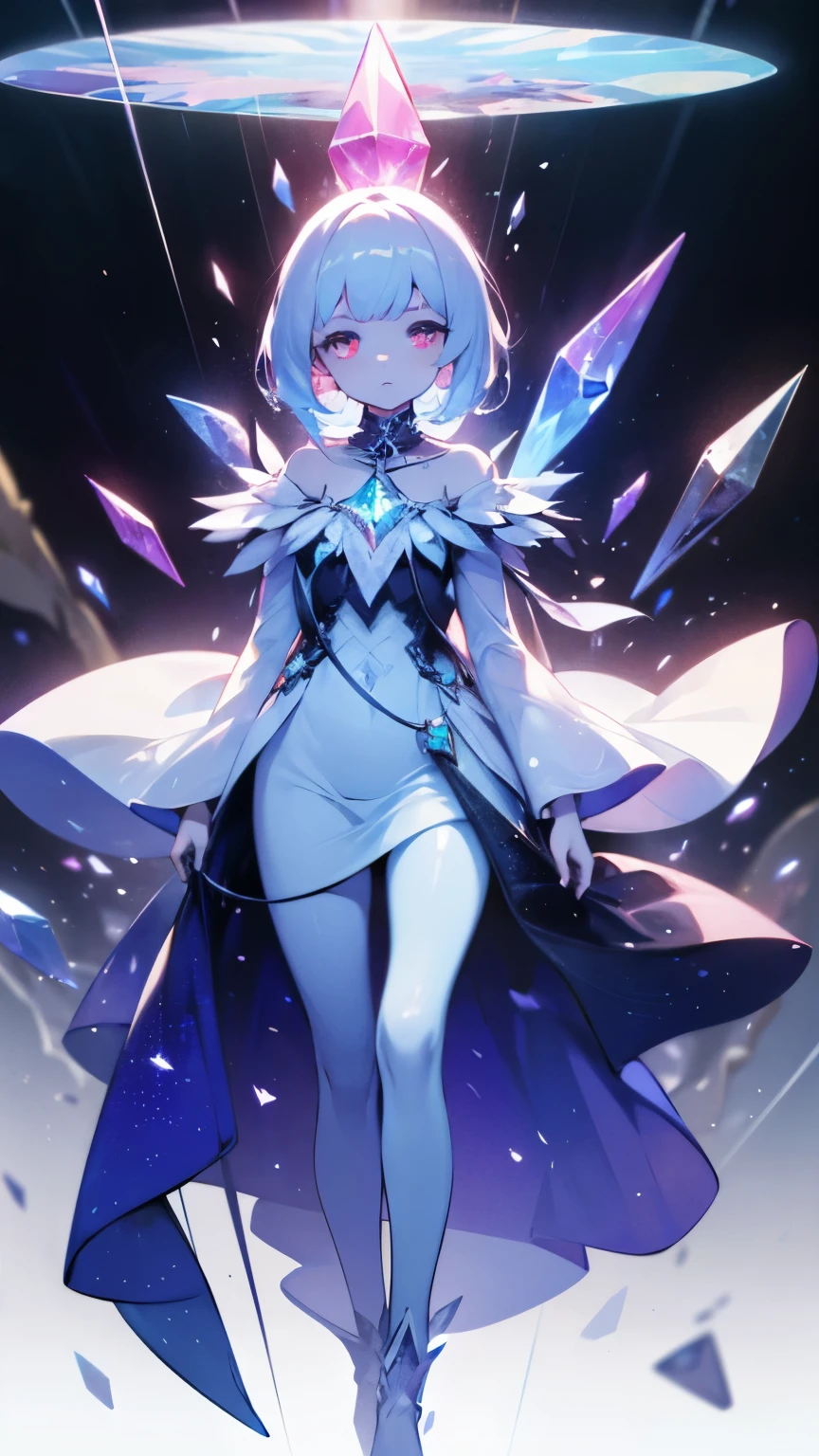 Girl crystal, chipped, shimmering inside, full height, many details, melancholy, Girl composed of crystal, white skin, full length, woman, many colors, not human, Colorful, Gems, Colorful, bright, saturated