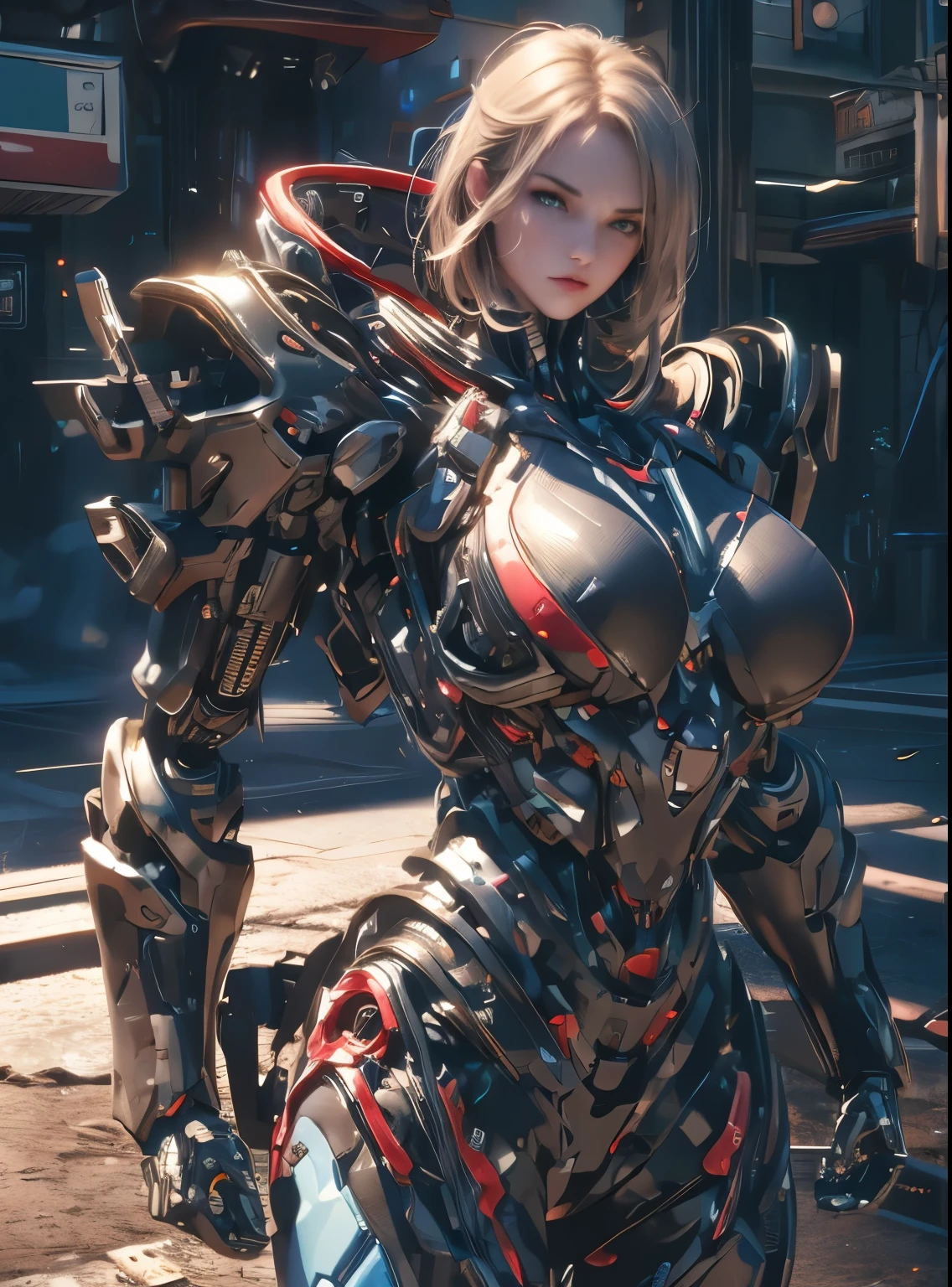 Giant mechanical metal breast module，Future technology metal cyberpunk avatar，Lilith future technology queen，Future technology underground mechanical Titan night experimental base，central control hall，The majestic giant towering girl mecha，Ultra-clear Unreal Engine photography rendering，大理石纹硅胶膜保护并Moisturizing乳房，Moisturizing、soft skin，light hair，Masterpiece Samus，shocked expression，Unreal Engine Neon Atmosphere，slender posture，Kazlan’s pretty face，Sexy photography takes place in a dark underground palace，Sexy queen in ponytail bun，Behind the romantic atmosphere there is a halo of special effects，super clear breasts，Kazlan’s charming eyes