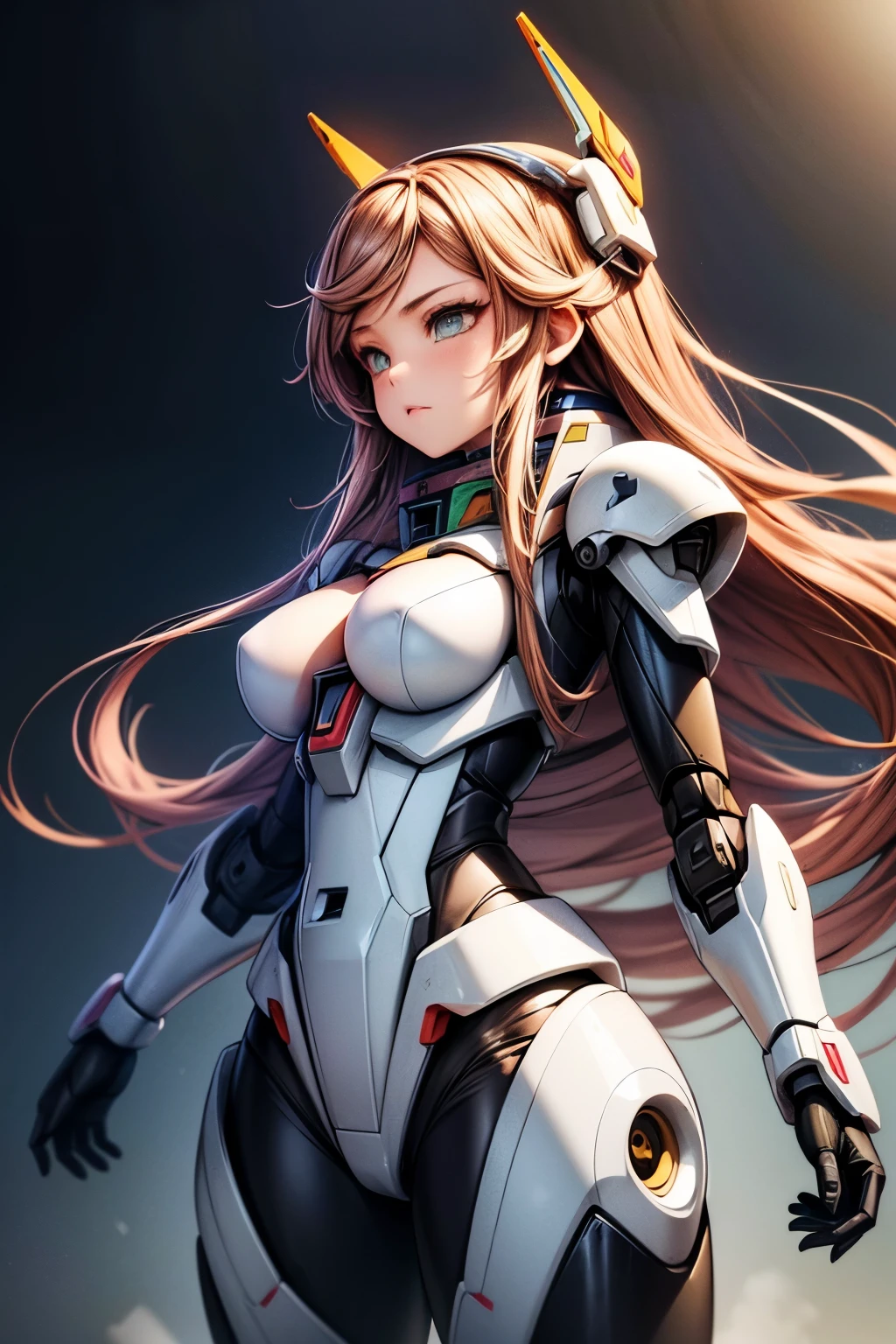 ((obra de arte, melhor qualidade)),illustration,ultra detalhado 8k,fotorrealista,sharp focus,Muito detalhado,Professional Lighting,detalhes coloridos,iridescent colors BREAK extremely long plane of a factory,construction of large mechanical robots,microchip,computador,lustroso, detalhes intrincados,merda-mecha,1girl fica ao lado de Mecha, Gundam, umbigo, bonitinho, sexy, olhos ultra detalhados,