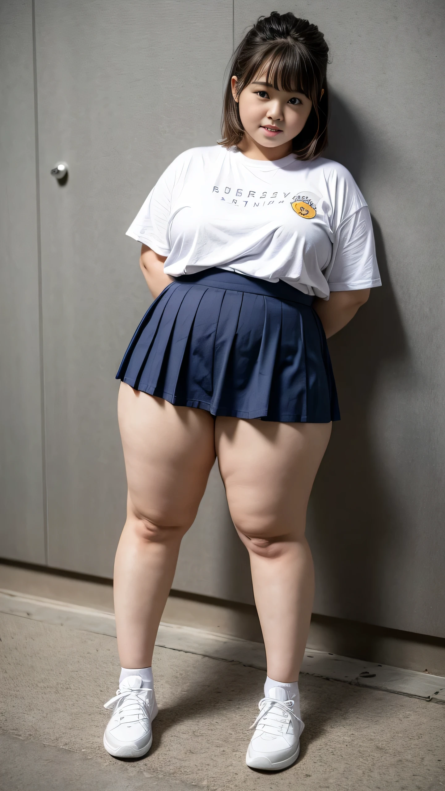 Takarata Rikka、Pretty fat girl、 girl、short skirt、glimpse of cat、thick thighs、thick legs、Thick below the knees、thick ankles、Full body display up to the toes