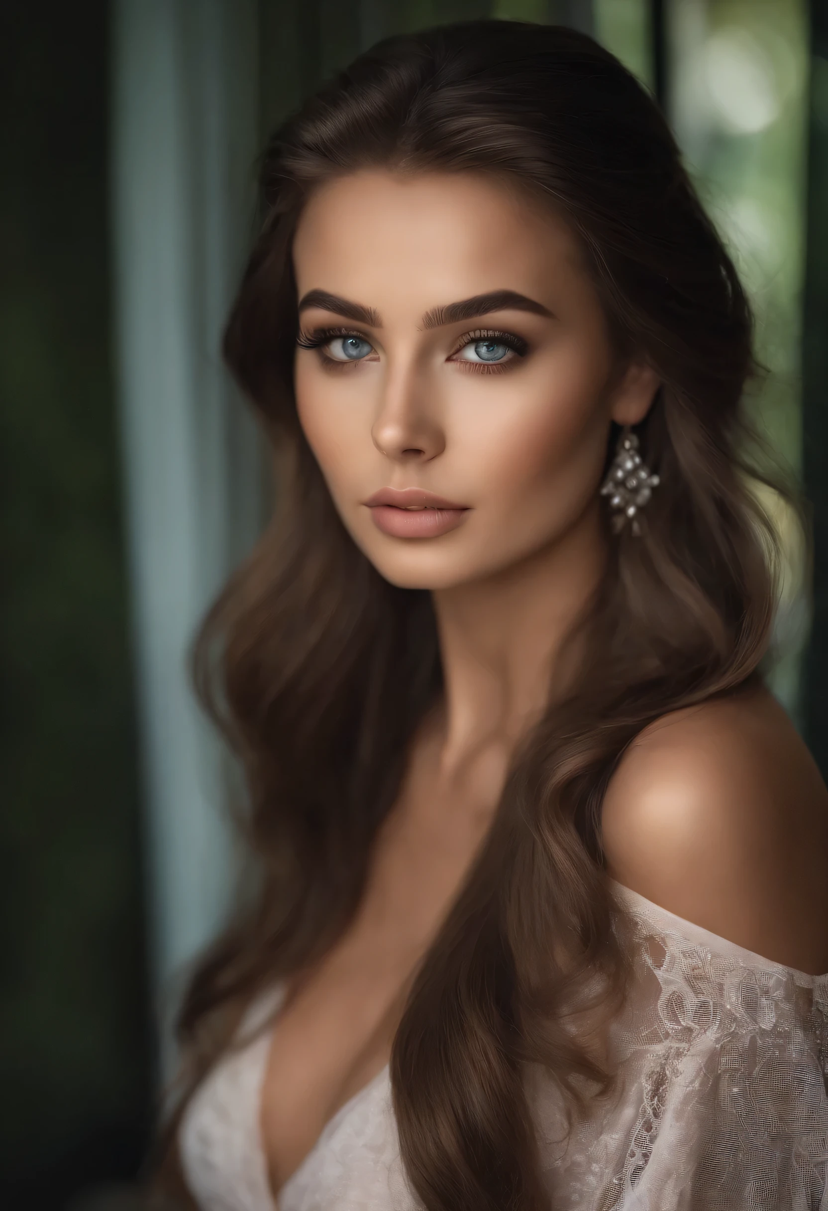 Arafed Frau voll , sexy girl with brown eyes, ultrarealistisch, Akribisch detailliert, Portrait of Sophie Mudd, brown hair and big eyes, Selfie einer jungen Frau, Dubai-Augen, Violet Myers, ohne Makeup, Natural makeup, direkt in die Kamera schauen, Gesicht mit Artgram, dezentes Make-up, Stunning full body shot in the mirror, im Schlafzimmer, medium to large bust