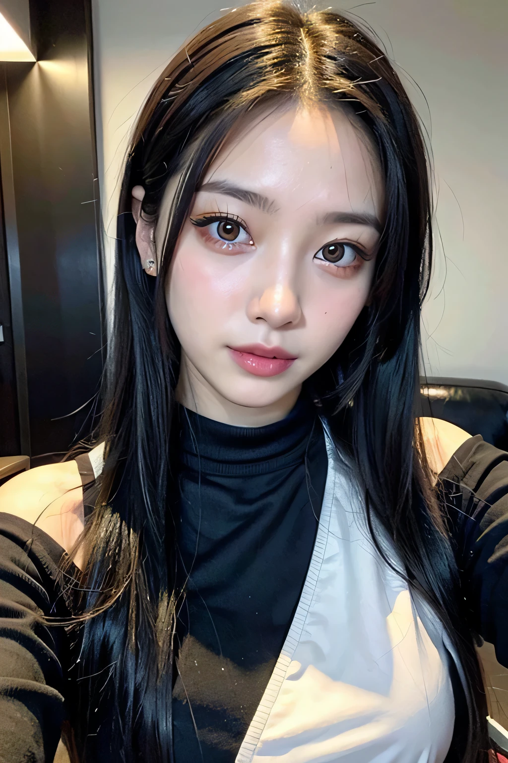 ８ｋ、High resolution、punk fashion、beautiful girl、young、white skin,、narrow eyes,high nose,lighting that illuminates the face、clear image、intellectual beauty、skinny、no makeup、anxious look、lighting that illuminates the face,shining hair、single eyelid,blue eyes