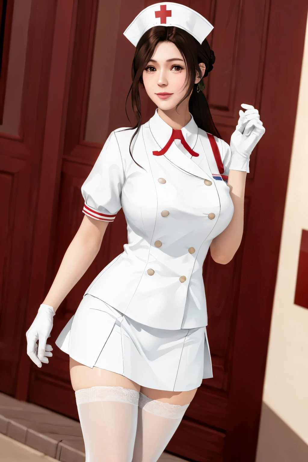 sayuri, white nurse outfit, gloves, skirt, white pantyhose, beautiful, masterpiece, hospital