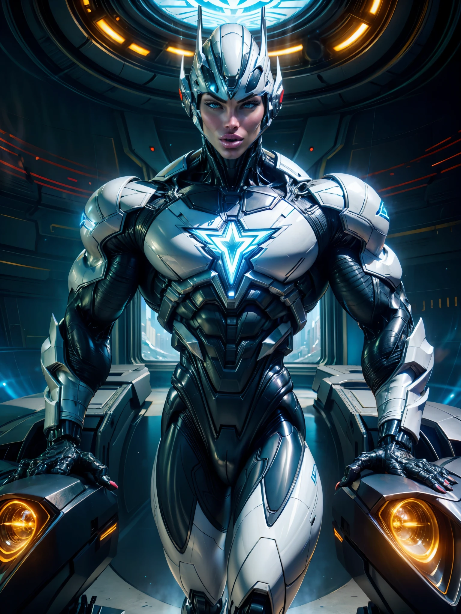 Cinematic, hyper-detailed, and insanely detailed, this artwork captures the essence of megan fox with breathtaking beauty. The color grading is beautifully done, enhancing the overall cinematic feel. Unreal Engine brings her anatomic cybernetic muscle suit to life, appearing even more mesmerizing. With the use of depth of field (DOF), every detail is focused and accentuated, drawing attention to her eyes and the intricate design of the anatomic cybernetic muscle suit . The image resolution is at its peak, utilizing super-resolution technology to ensure every pixel is perfect. Cinematic lighting enhances her aura, while anti-aliasing techniques like FXAA and TXAA keep the edges smooth and clean. Adding realism to the anatomic cybernetic muscle suit, RTX technology enables ray tracing. Additionally, SSAO (Screen Space Ambient Occlusion) gives depth and realism to the scene, the girl's anatomic cybernetic muscle suit become even more convincing. In the post-processing and post-production stages, tone mapping enhances the colors, creating a captivating visual experience. The integration of CGI (Computer-Generated Imagery) and VFX (Visual Effect brings out the anatomic cybernetic muscle suit's intricate features in a seamless manner. SFX (Sound Effects) complement the visual artistry, immersing the viewer further into this fantastic world. The level of detail is awe-inspiring, with intricate elements meticulously crafted, the artwork hyper maximalist and hyper-realistic. Volumetric effects add depth and dimension, and the photorealism is unparalleled. The image is rendered in 8K resolution, ensuring super-detailed visuals. The volumetric lightning adds a touch of magic, highlighting her beauty and the aura of her anatomic cybernetic muscle suit in an otherworldly way. High Dynamic Range (HDR) technology makes the colors pop, adding richness to the overall composition. Ultimately, this artwork presents an unreal portrayal of a super muscled cybernetic female android