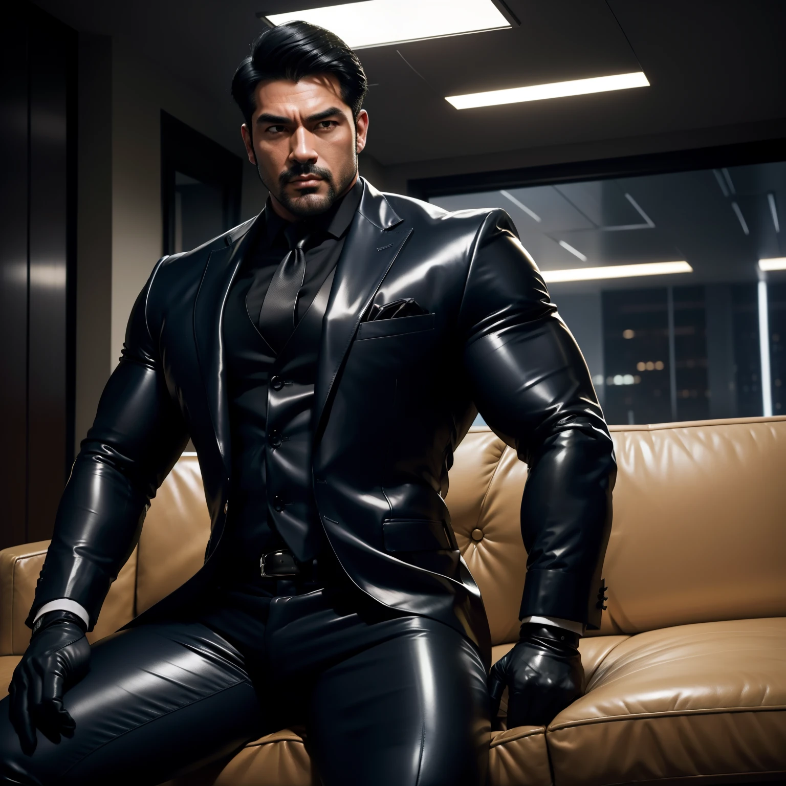 30 years old,daddy,"shiny suit ",Dad sat on sofa,k hd,in the office,"big muscle", gay ,black hair,asia face,masculine,strong man,the boss is,handsome,sex,leather gloves,lecherous dad,look straight ahead,"dad is handsome","gay dad","handsome","raise your hand"