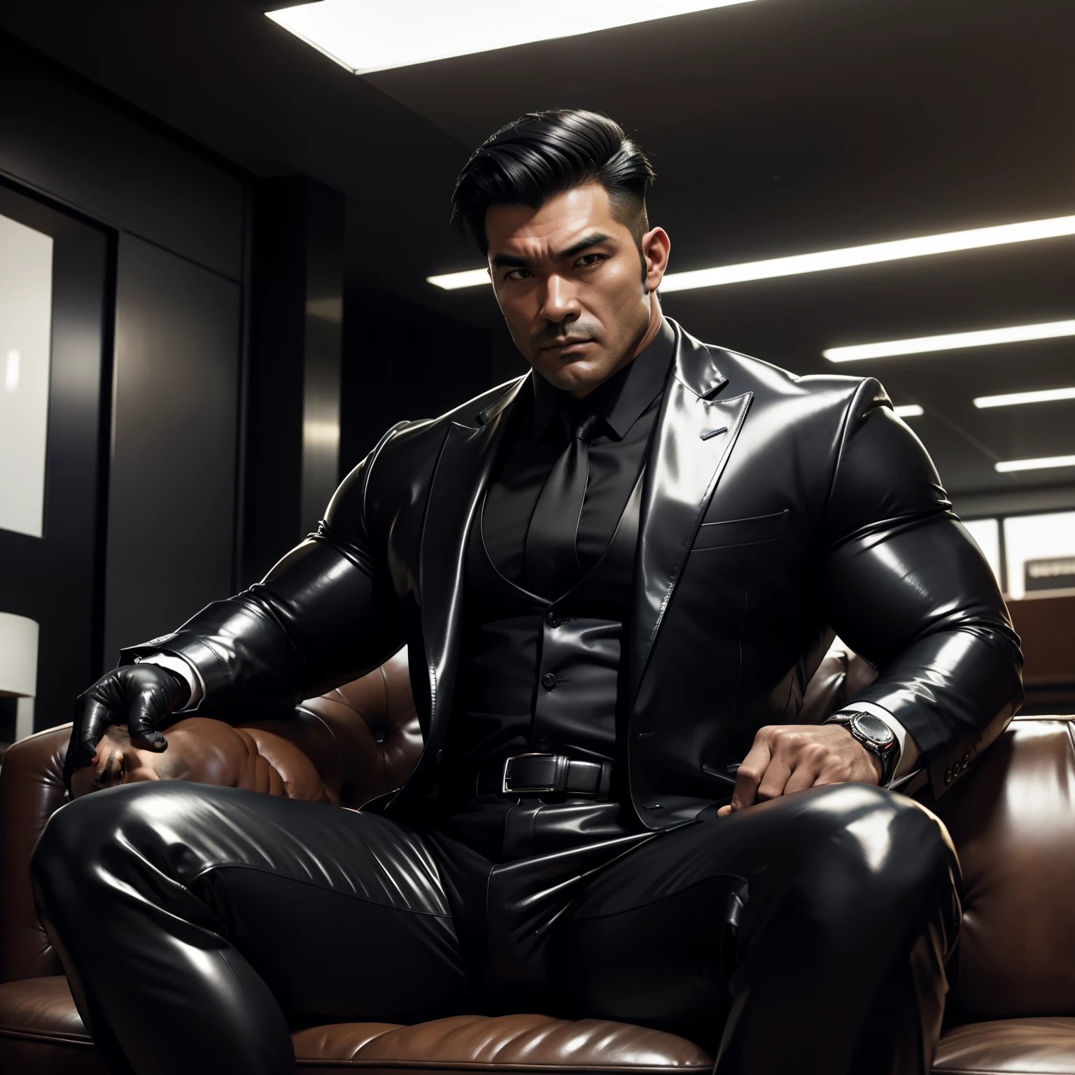 30 years old, daddy,"shiny suit ",Dad sat on sofa,k hd,in the office,"big muscle", gay ,black hair,asia face,masculine,strong man,the boss is,handsome,sex,leather gloves,lecherous dad,look straight ahead,"dad is handsome","gay dad","handsome","raise your hand"