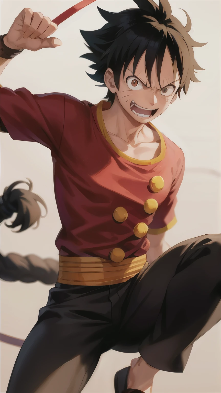 Ultra-detailed wide-area camera focuonkey D. Luffy in solo, wearing ninja attire with the linear design reminiscent of Naruto's outfit. ((Monkey D. Luffy: 1.4, ninja attire: 0.8, linear design: 0.6))
Masterpiece, best quality: A beautifully rendered portrait of Monkey D. Luffy in solo, donning ninja garb with the distinct linear design inspired by Naruto. The linear lines blend seamlessly with his expressive features, showcasing every intricacy of his face and body. ((Monkey D. Luffy: 1.6, Linen texture: 