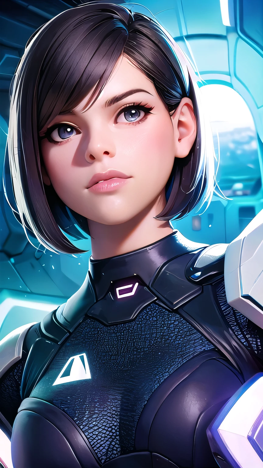 photo of Alice Eve, RAW, beautiful woman, ((portrait)), ((detailed face:1.2)), ((detailed facial feature, detailed skin, clear skin), (perfect proportioned body), (short bob cut hair), (wearing mass effect plug suit), (high detailed alien planet), (holographic omni tule:1.5), (realistic photo, best quality, detailed), (8k wallpaper), (cinematic lighting, dramatic lighting) (sharp focus, intricate)