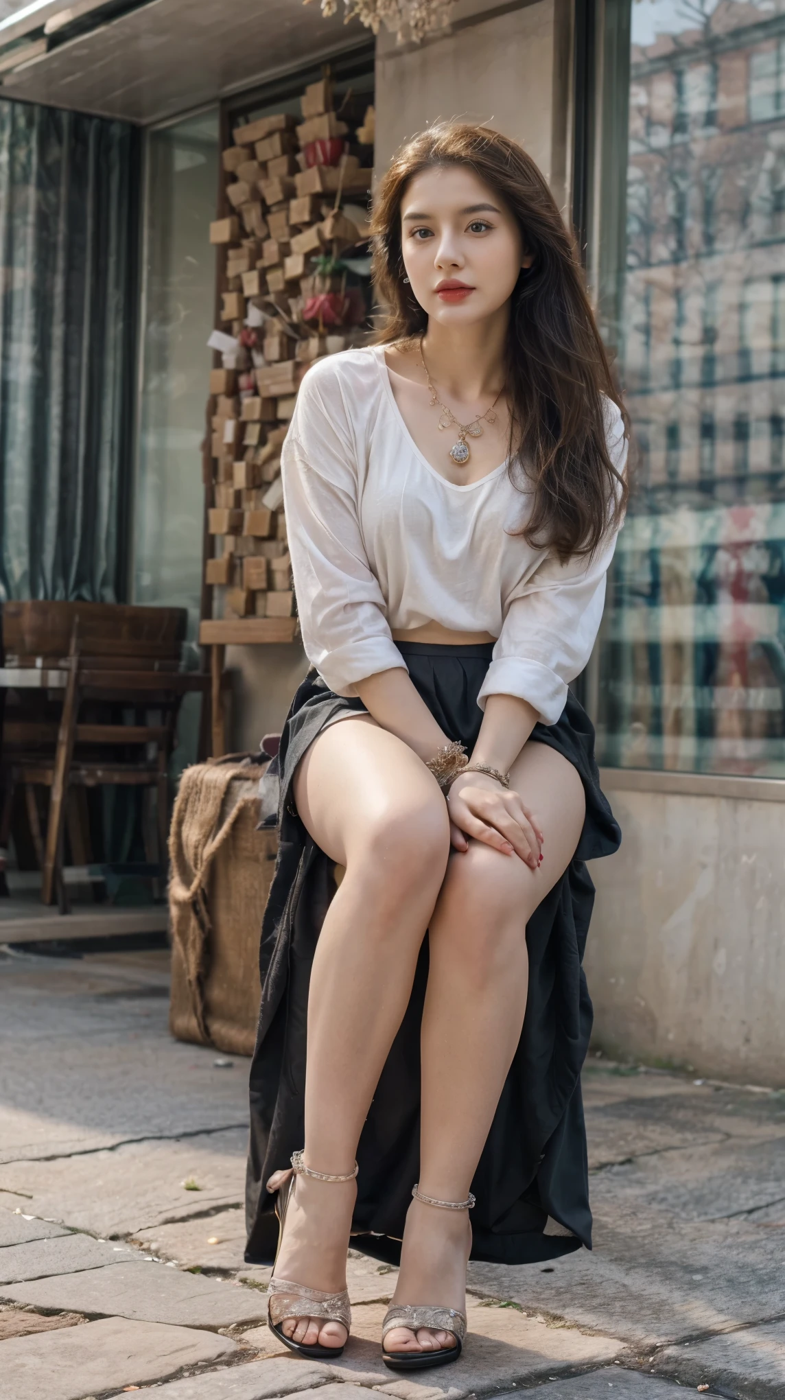 (full body shot:1.5), (Masterpiece:1.1), (legs spread), ((sitting on stones:0.8)), girl sitting on stones, spread legs, (perfect legs:0.8), 1girl, 20 year old girl, ultra realistic face, hyperrealistic, hyperdetailed, sharpen, detailed face, detailed eyes, detailed lips, red lips, beautiful face, 16k, FHD, raw photo, pretty face mesh, chaubey face, (many people background), (beautiful hair style), (shirts and skirts, ultra realistic skirts, beautiful colours skirts), intricate, extremely detailed, ultra realistic texture, smooth skin, realistic face, red lip, glow face, very_high_resolution, (fancy high heel), ((full ornaments, neck ornaments, hands ornament, arms ornaments, hair ornaments)), beautiful girl in Indian outfits,