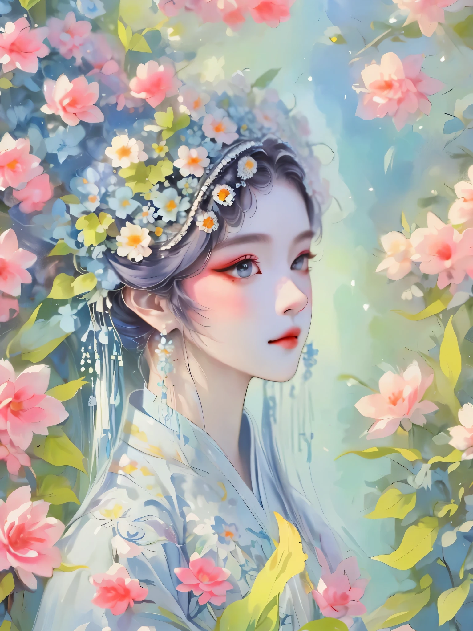 （detailed，high quality）portrait，a garden scene，Art with coloring book page effect。The background should be completely white，and only the outline of the object should be visible。Artwork should have a line art style，similar to a coloring book。It should have a mandala with natural decoration。The overall artwork should have a clean line art style，Similar to color book pages。Inspired by the brushstrokes of Alphonse Mucha，back to back，Decorate with new artistic styles。Ensures perfect detail and realistic appearance。The subject of the artwork should be gray hair，The hair is just outlined，rather than filled。
