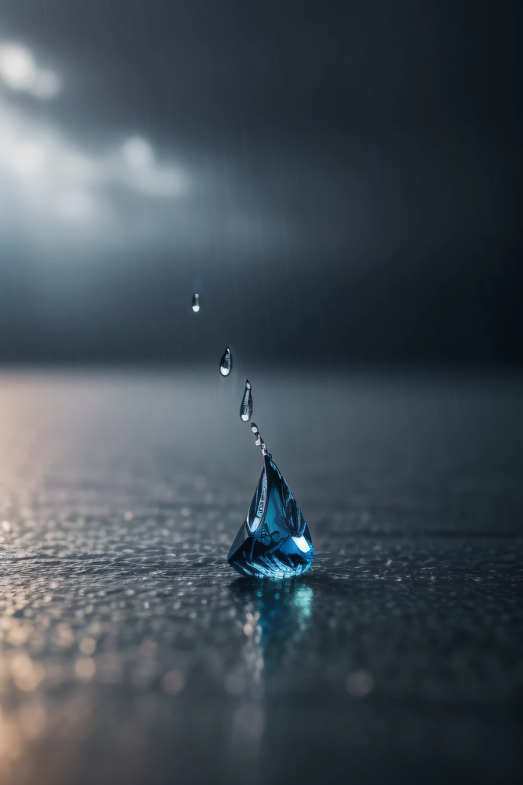 (highest quality, 8k, 32K, masterpiece, Hmm:1.3), blue rain falls, Rendered in a photorealistic style with sharp edges and a lonely atmosphere。。.