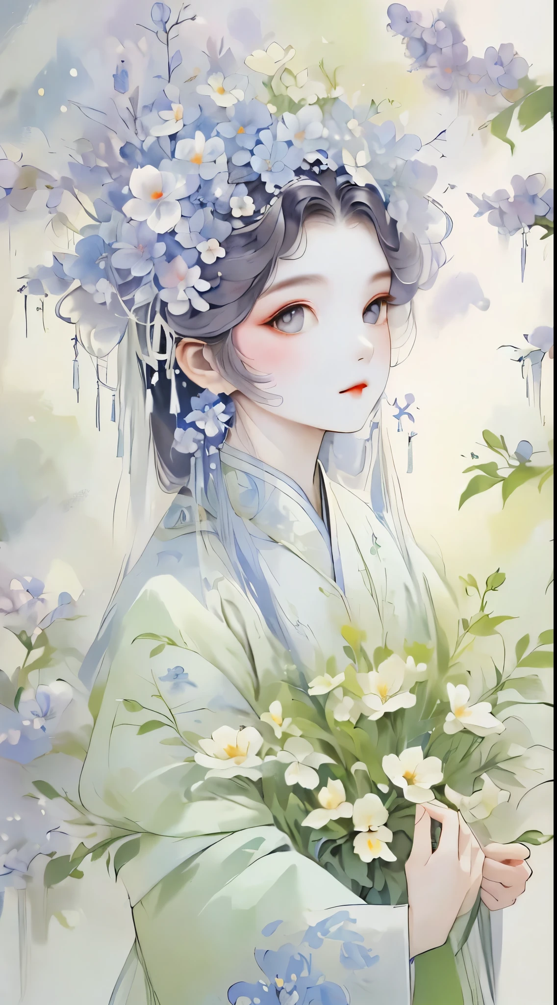 （detailed，high quality）beautiful portrait，a garden scene，Art with coloring book page effect。The background should be completely white，and only the outline of the object should be visible。Artwork should have a line art style，similar to a coloring book。It should have a mandala with natural decoration。The overall artwork should have a clean line art style，Similar to color book pages。Inspired by the brushstrokes of Alphonse Mucha，back to back，Decorate with new artistic styles。Ensures perfect detail and realistic appearance。The subject of the artwork should be gray hair，The hair is just outlined，rather than filled。
