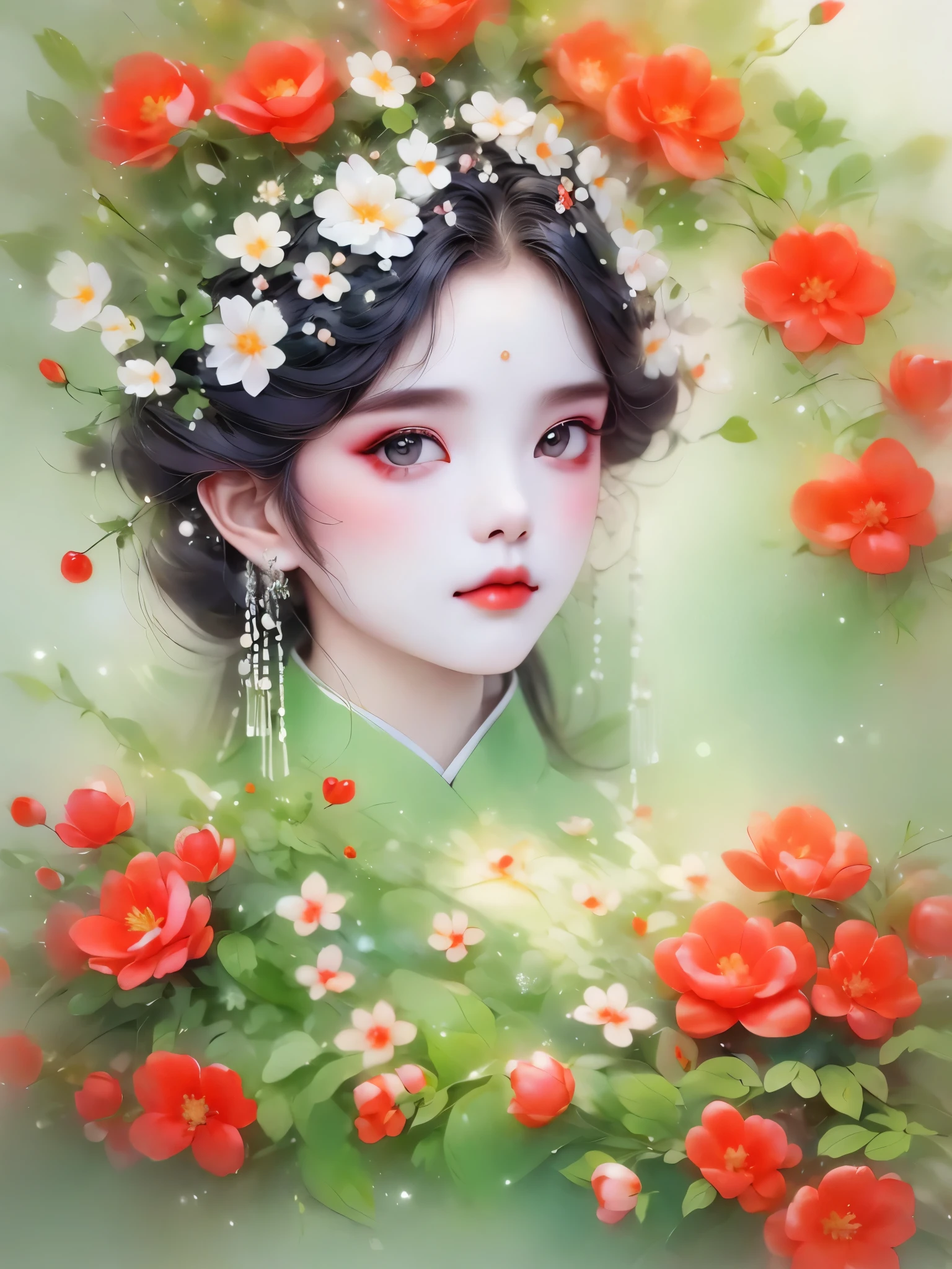 （detailed，high quality）beautiful portrait，a garden scene，Art with coloring book page effect。The background should be completely white，and only the outline of the object should be visible。Artwork should have a line art style，similar to a coloring book。It should have a mandala with natural decoration。The overall artwork should have a clean line art style，Similar to color book pages。