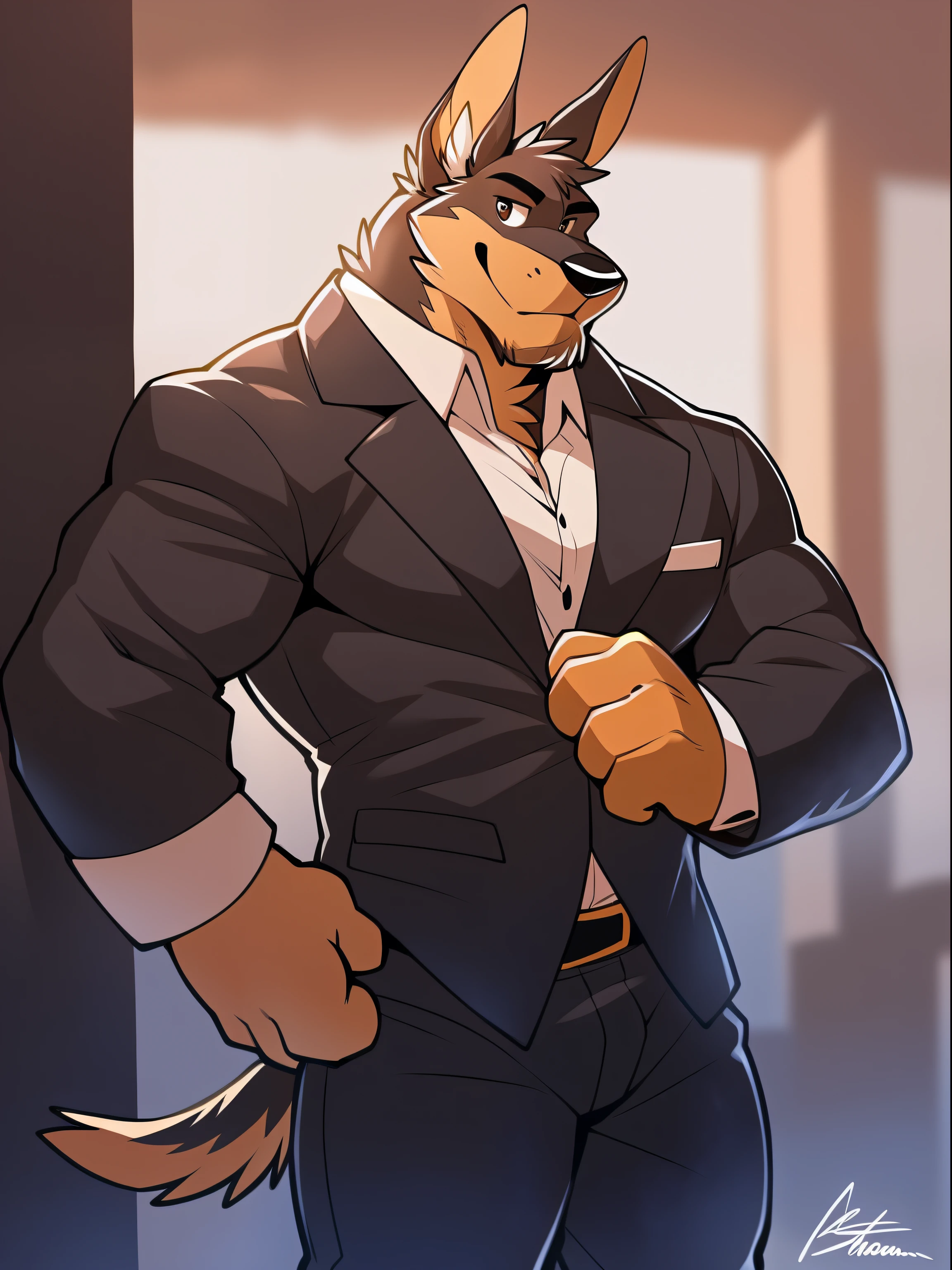 author: Takemoto Arashi, One, Male, dog, Doberman, muscular, standing, lanes, Suit, 